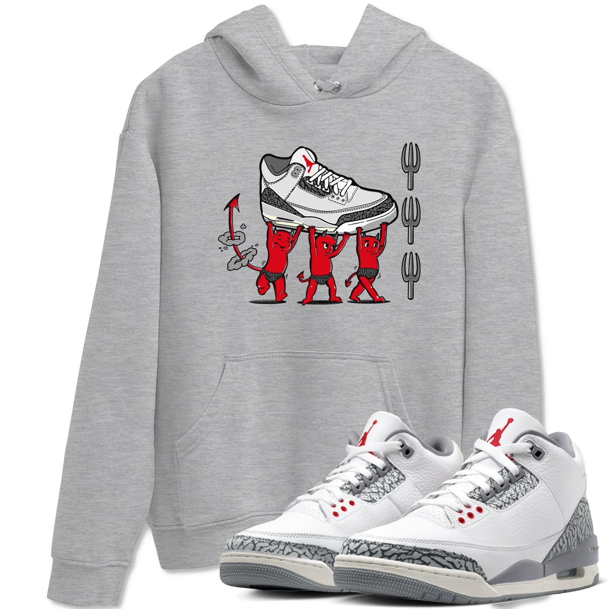 3s Cement Grey shirts to match jordans Devil Babies sneaker match tees Air Jordan 3 Cement Grey SNRT Sneaker Release Tees unisex cotton Heather Grey 1 crew neck shirts