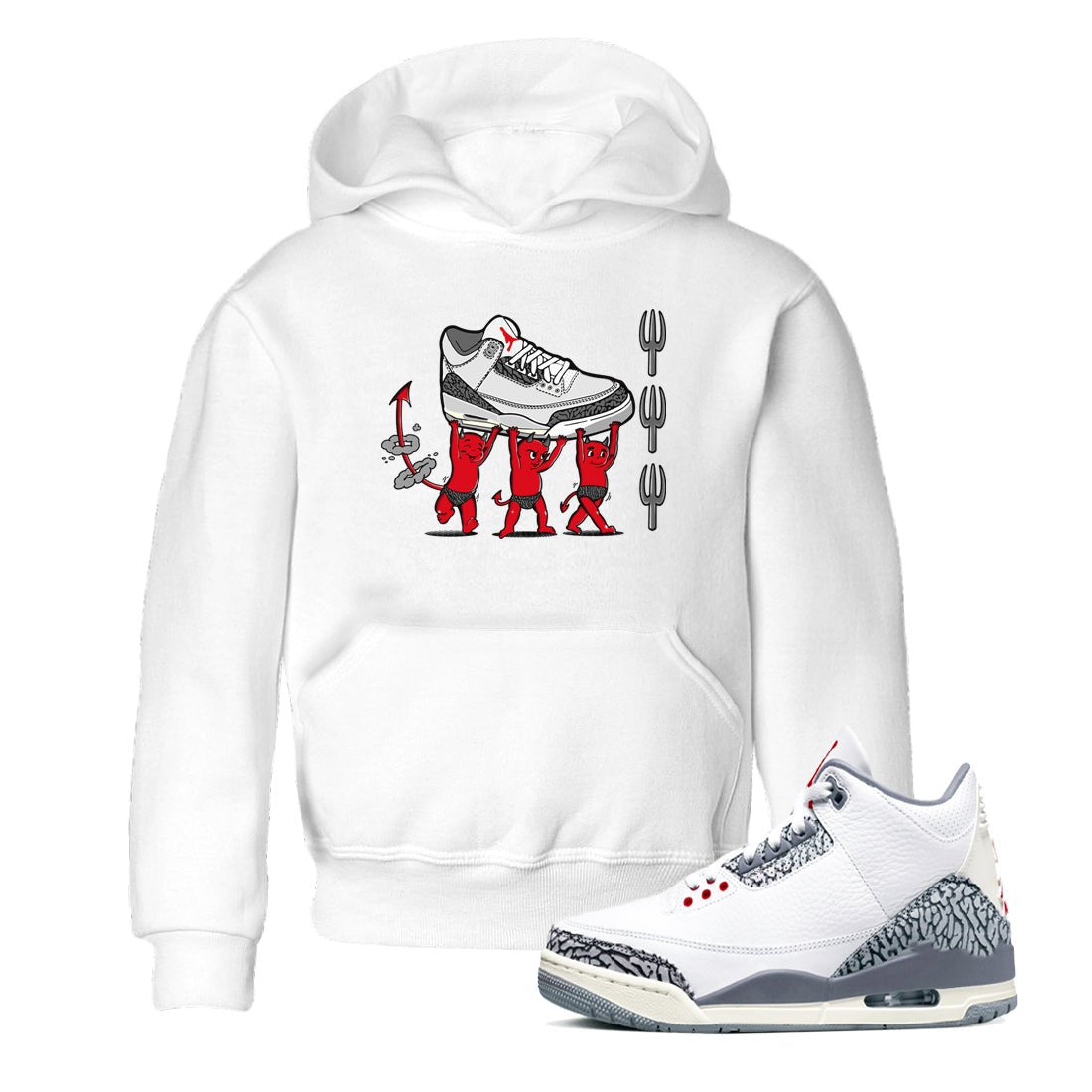 3s Cement Grey shirts to match jordans Devil Babies sneaker match tees Air Jordan 3 Cement Grey SNRT Sneaker Release Tees Youth Baby White 1 crew neck shirts