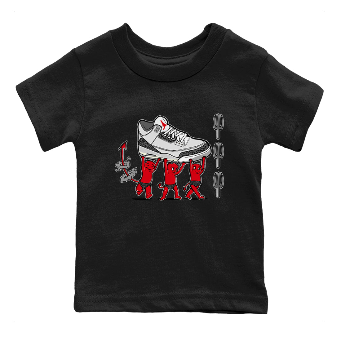 3s Cement Grey shirts to match jordans Devil Babies sneaker match tees Air Jordan 3 Cement Grey SNRT Sneaker Release Tees Youth Baby Black 2 crew neck shirts
