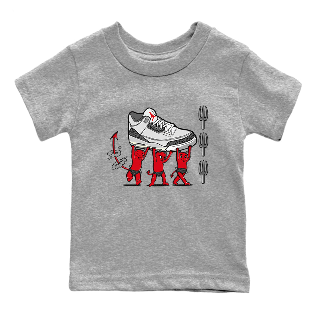 3s Cement Grey shirts to match jordans Devil Babies sneaker match tees Air Jordan 3 Cement Grey SNRT Sneaker Release Tees Youth Baby Heather Grey 2 crew neck shirts