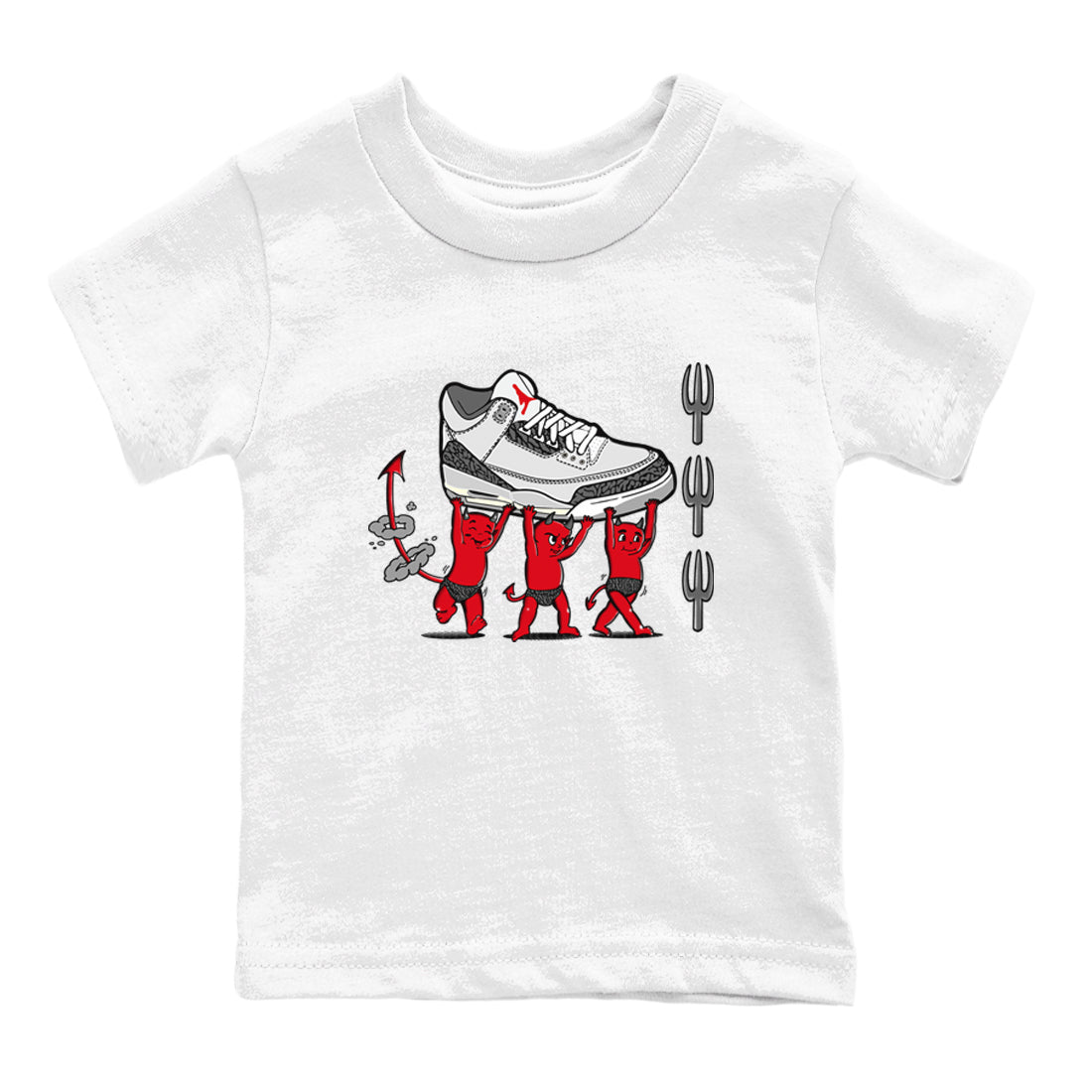 3s Cement Grey shirts to match jordans Devil Babies sneaker match tees Air Jordan 3 Cement Grey SNRT Sneaker Release Tees Youth Baby White 2 crew neck shirts