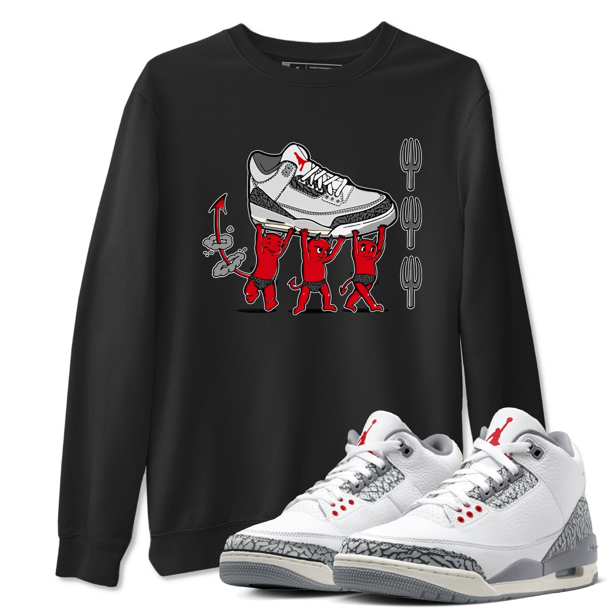 3s Cement Grey shirts to match jordans Devil Babies sneaker match tees Air Jordan 3 Cement Grey SNRT Sneaker Release Tees unisex cotton Black 1 crew neck shirts