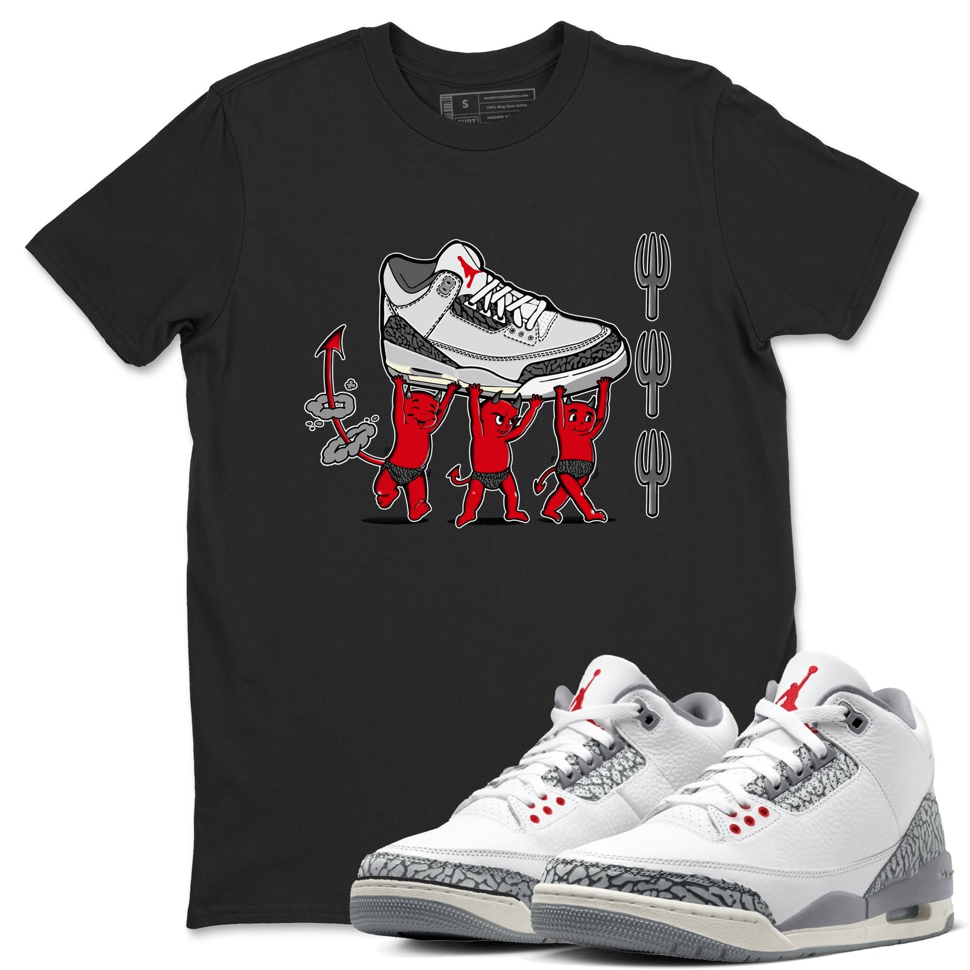 3s Cement Grey shirts to match jordans Devil Babies sneaker match tees Air Jordan 3 Cement Grey SNRT Sneaker Release Tees unisex cotton Black 1 crew neck shirts