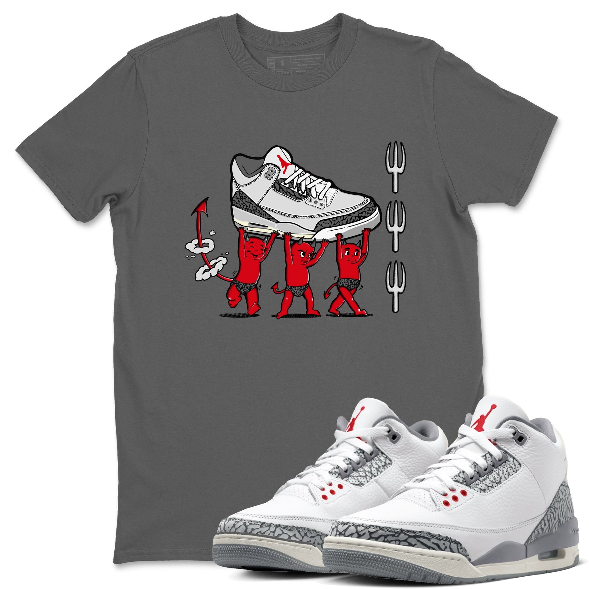 3s Cement Grey shirts to match jordans Devil Babies sneaker match tees Air Jordan 3 Cement Grey SNRT Sneaker Release Tees unisex cotton Cool Grey 1 crew neck shirts