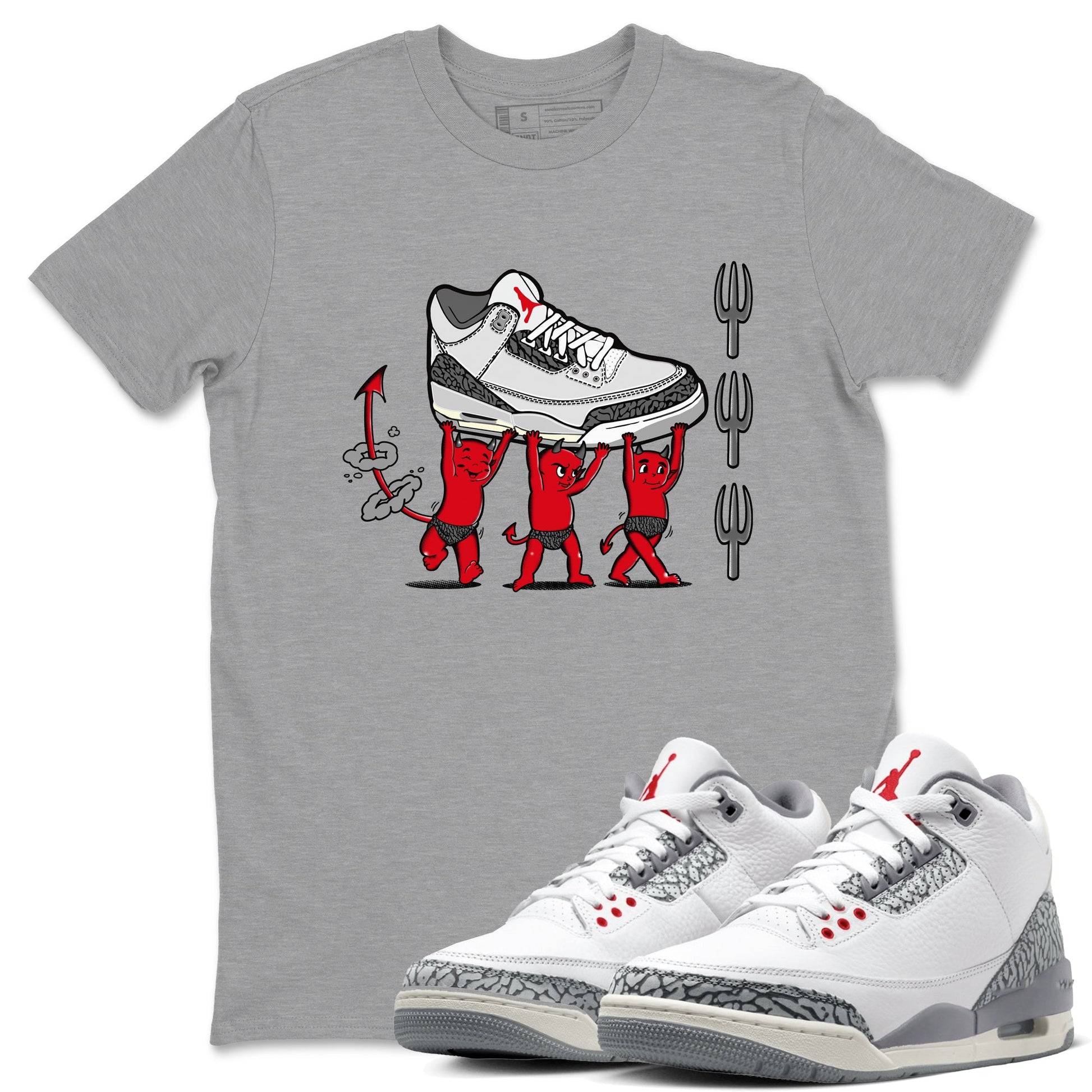 3s Cement Grey shirts to match jordans Devil Babies sneaker match tees Air Jordan 3 Cement Grey SNRT Sneaker Release Tees unisex cotton Heather Grey 1 crew neck shirts