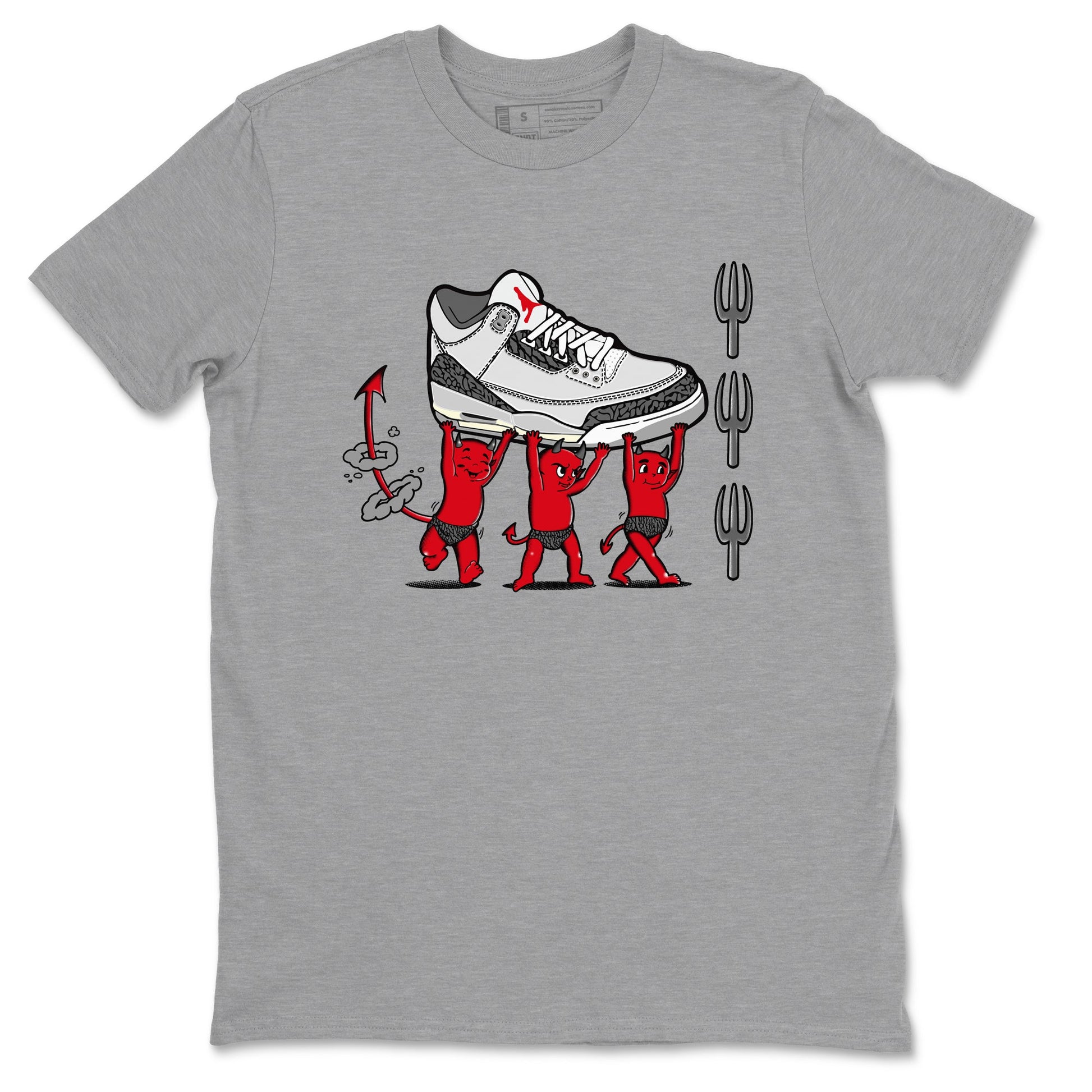 3s Cement Grey shirts to match jordans Devil Babies sneaker match tees Air Jordan 3 Cement Grey SNRT Sneaker Release Tees unisex cotton Heather Grey 2 crew neck shirts