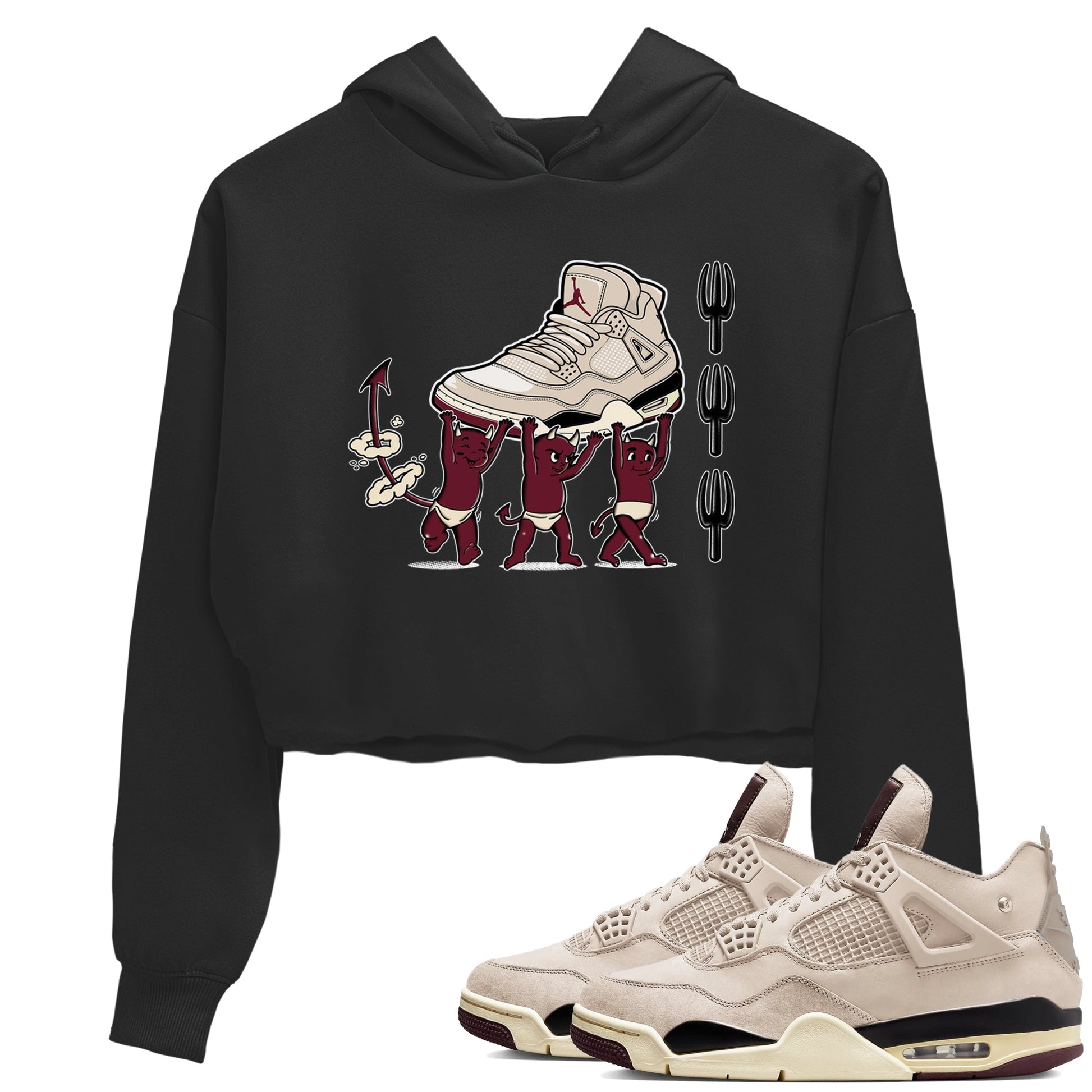 4s A Ma Maniere x Fossil Stone shirts to match jordans Devil Babies sneaker match tees 4s A Ma Maniere x Fossil Stone match shoes to clothes SNRT Sneaker Tees unisex cotton Black 1 crop tee