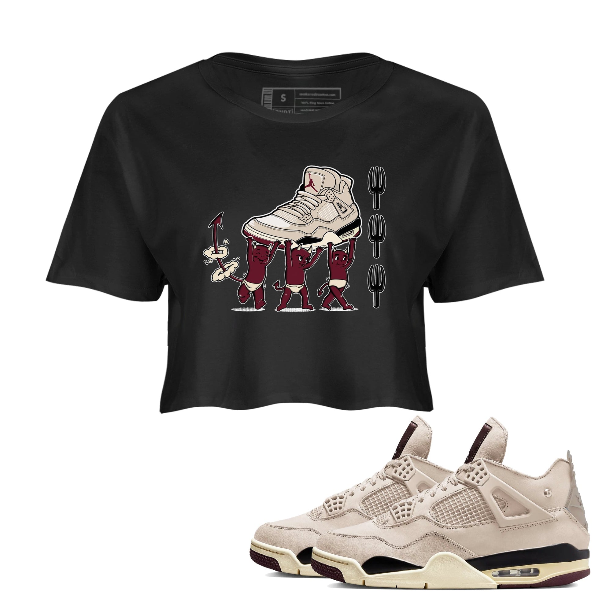 4s A Ma Maniere x Fossil Stone shirts to match jordans Devil Babies sneaker match tees 4s A Ma Maniere x Fossil Stone match shoes to clothes SNRT Sneaker Tees unisex cotton Black 1 crop tee