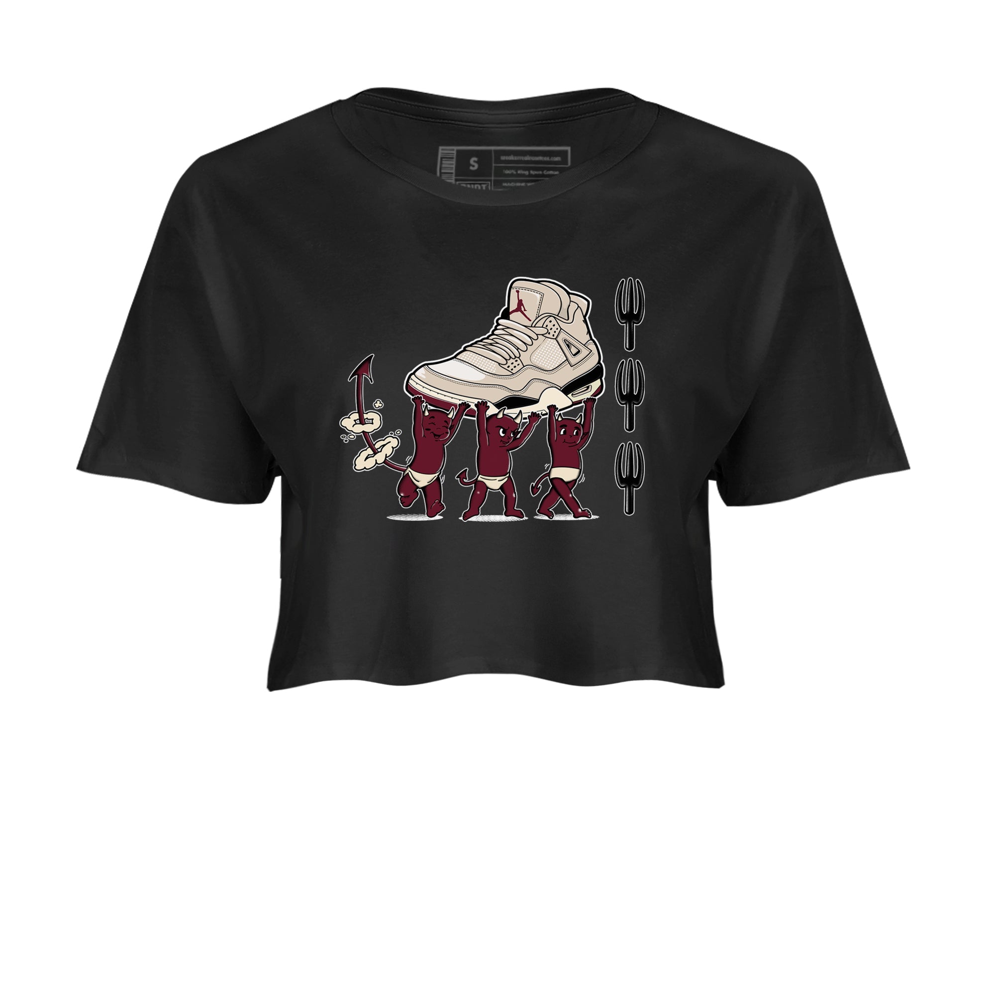 4s A Ma Maniere x Fossil Stone shirts to match jordans Devil Babies sneaker match tees 4s A Ma Maniere x Fossil Stone match shoes to clothes SNRT Sneaker Tees unisex cotton Black 2 crop tee