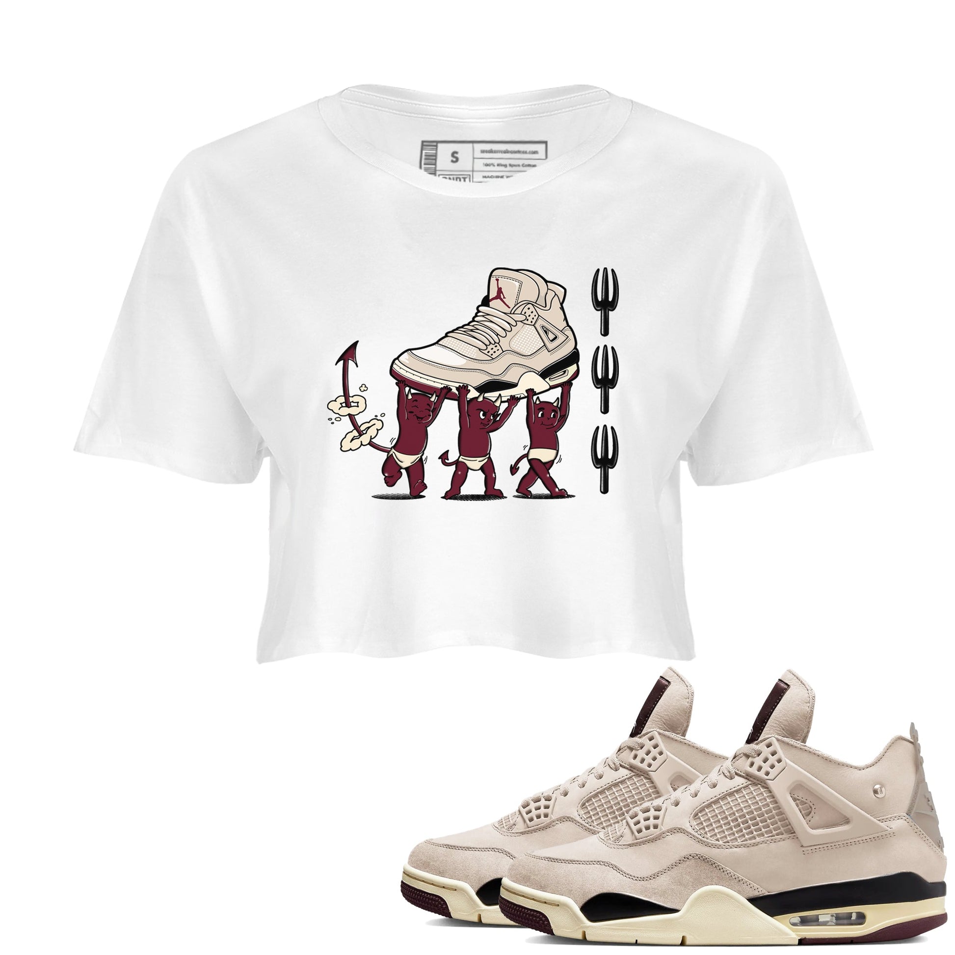 4s A Ma Maniere x Fossil Stone shirts to match jordans Devil Babies sneaker match tees 4s A Ma Maniere x Fossil Stone match shoes to clothes SNRT Sneaker Tees unisex cotton White 1 crop tee