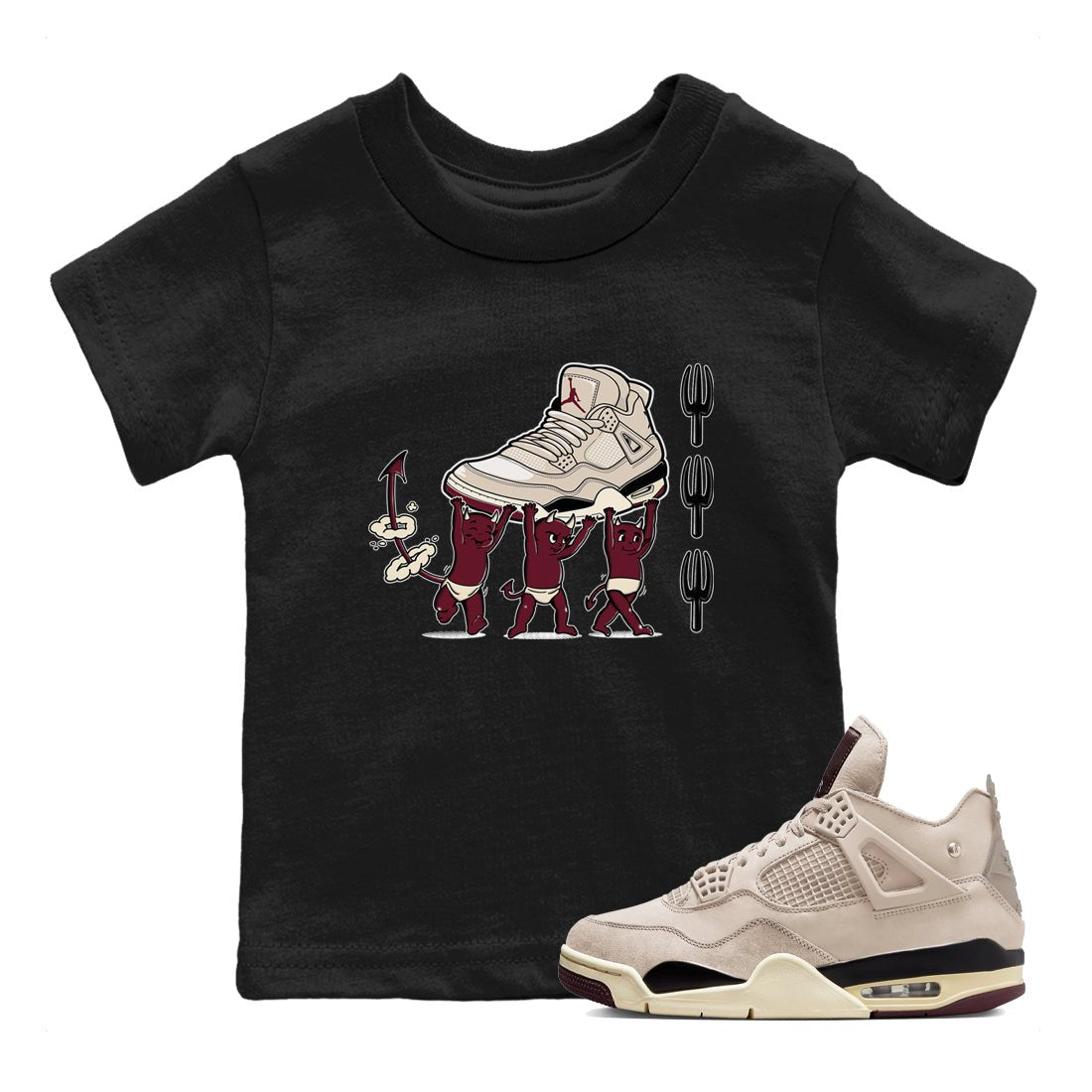 4s A Ma Maniere x Fossil Stone shirts to match jordans Devil Babies sneaker match tees 4s A Ma Maniere x Fossil Stone match shoes to clothes SNRT Sneaker Tees Youth Baby Black 1 tee
