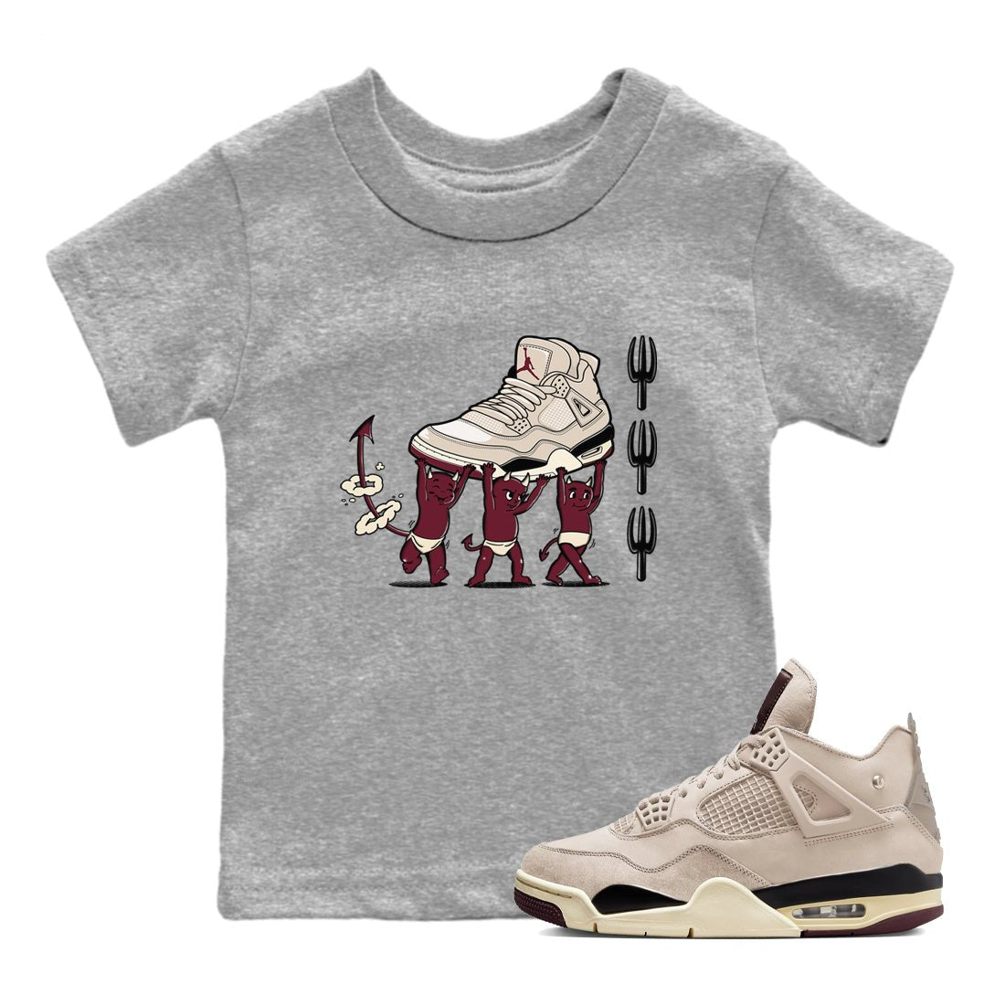 4s A Ma Maniere x Fossil Stone shirts to match jordans Devil Babies sneaker match tees 4s A Ma Maniere x Fossil Stone match shoes to clothes SNRT Sneaker Tees Youth Baby Heather Grey 1 tee
