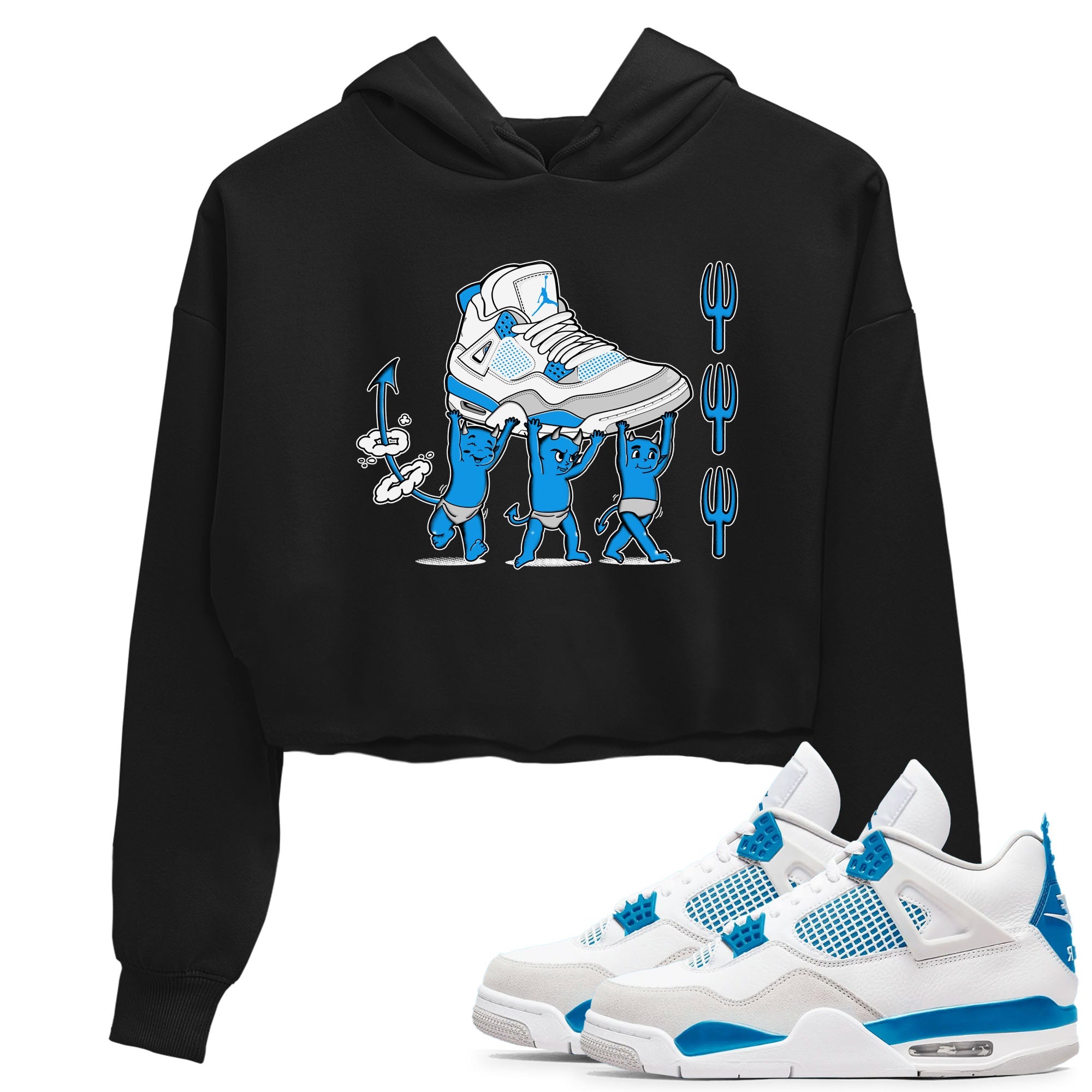 4s Military Blue shirts to match jordans Devil Babies sneaker match tees Air Jordan 4 Military Blue SNRT Sneaker Release Tees unisex cotton Black 1 Crop Shirts