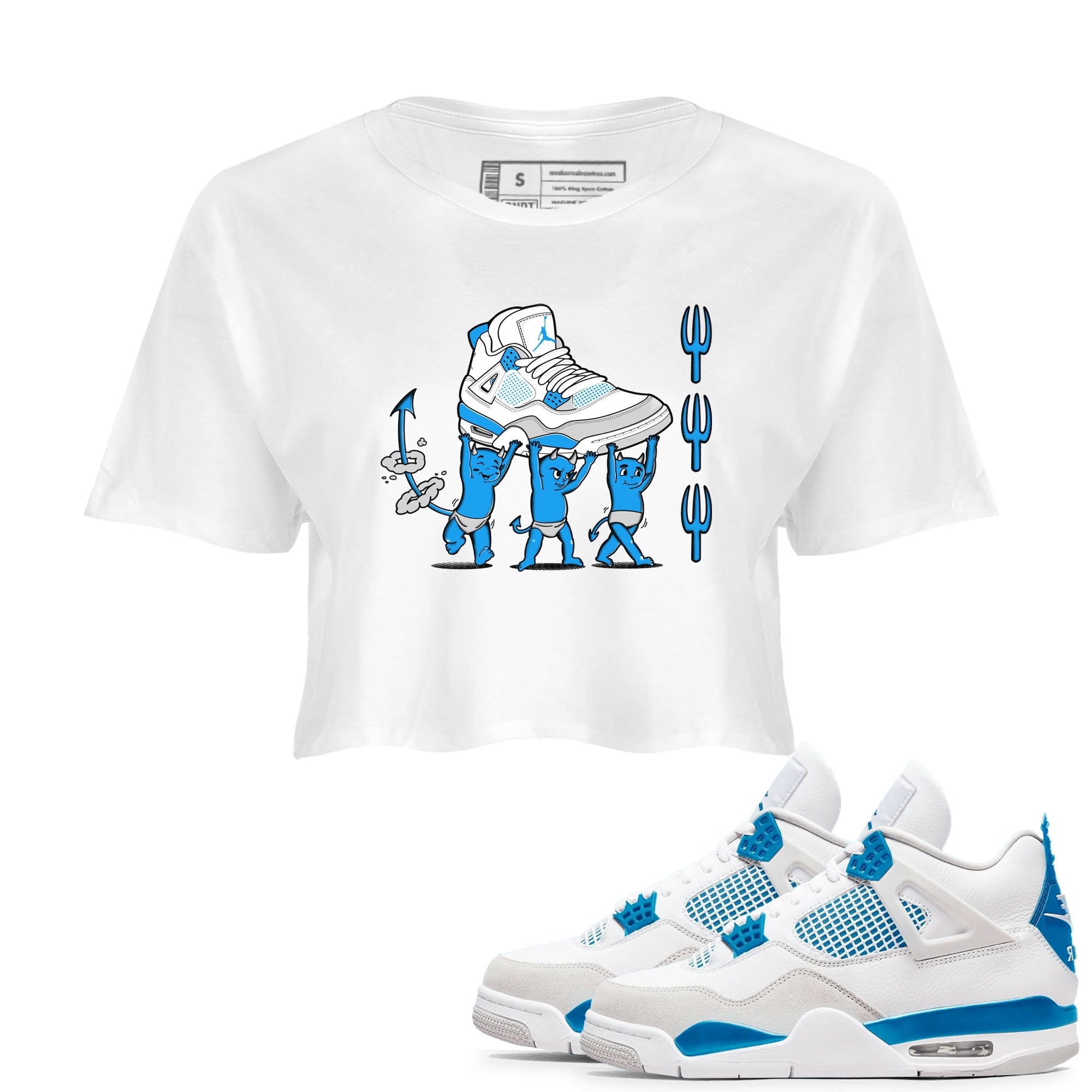 4s Military Blue shirts to match jordans Devil Babies sneaker match tees Air Jordan 4 Military Blue SNRT Sneaker Release Tees unisex cotton White 1 Crop Shirts