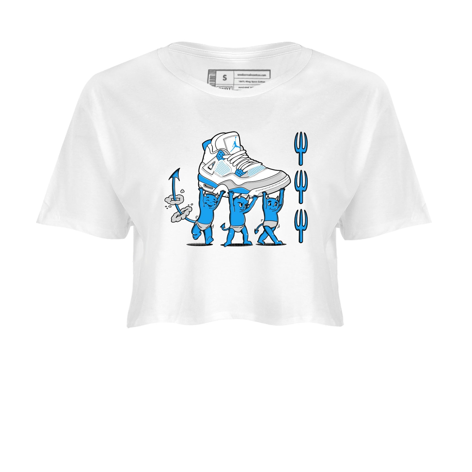4s Military Blue shirts to match jordans Devil Babies sneaker match tees Air Jordan 4 Military Blue SNRT Sneaker Release Tees unisex cotton White 2 Crop Shirts