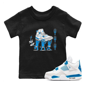 4s Military Blue shirts to match jordans Devil Babies sneaker match tees Air Jordan 4 Military Blue SNRT Sneaker Release Tees Youth Baby Black 1 crew neck shirts