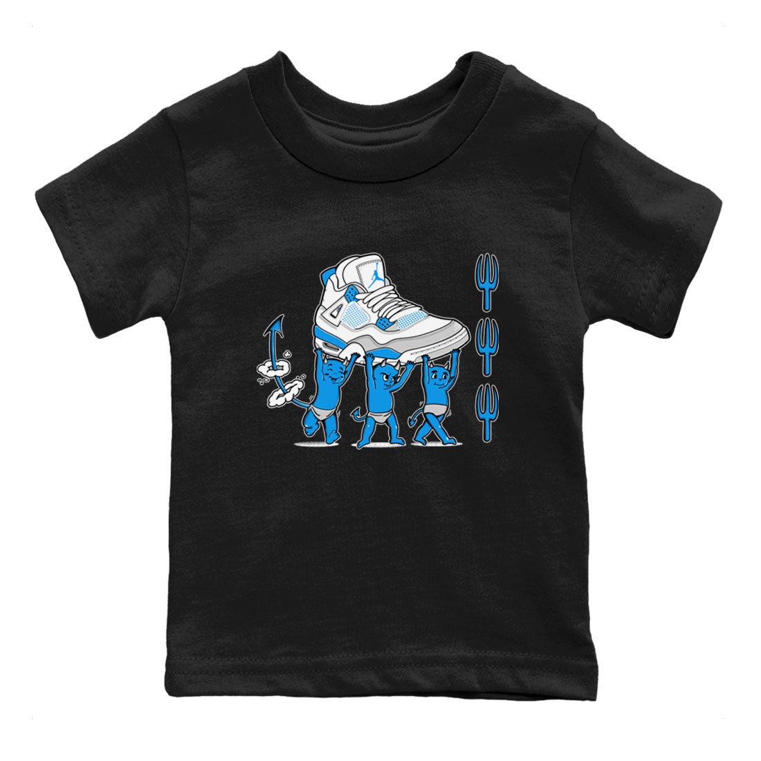 4s Military Blue shirts to match jordans Devil Babies sneaker match tees Air Jordan 4 Military Blue SNRT Sneaker Release Tees Youth Baby Black 2 crew neck shirts