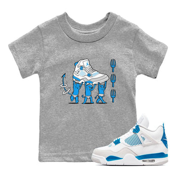 4s Military Blue shirts to match jordans Devil Babies sneaker match tees Air Jordan 4 Military Blue SNRT Sneaker Release Tees Youth Baby Heather Grey 1 crew neck shirts
