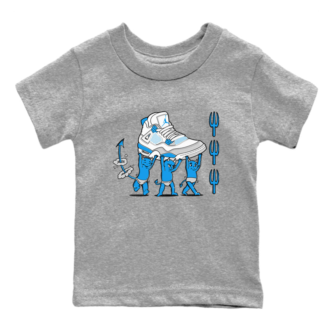 4s Military Blue shirts to match jordans Devil Babies sneaker match tees Air Jordan 4 Military Blue SNRT Sneaker Release Tees Youth Baby Heather Grey 2 crew neck shirts