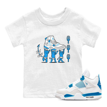 4s Military Blue shirts to match jordans Devil Babies sneaker match tees Air Jordan 4 Military Blue SNRT Sneaker Release Tees Youth Baby White 1 crew neck shirts