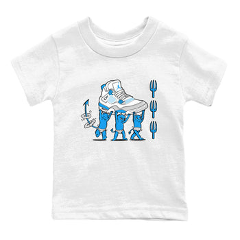 4s Military Blue shirts to match jordans Devil Babies sneaker match tees Air Jordan 4 Military Blue SNRT Sneaker Release Tees Youth Baby White 2 crew neck shirts