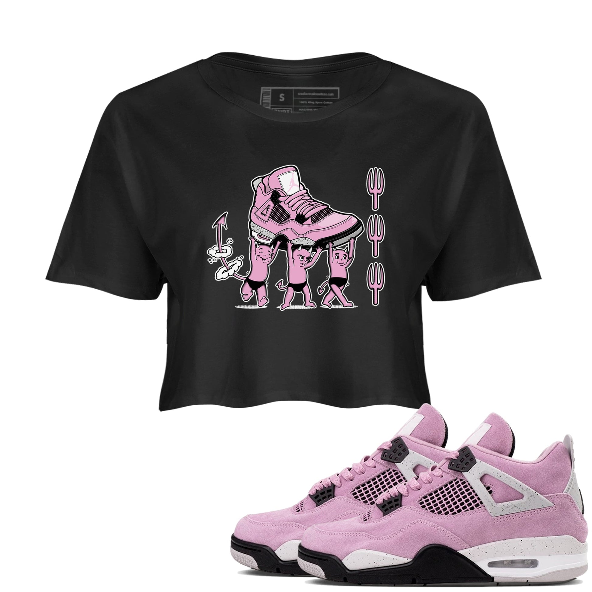 4s Retro Orchid shirts to match jordans Devil Babies sneaker match tees Air Jordan 4 WMNS Orchid match shoes to clothes SNRT Sneaker Tees unisex cotton Black 1 crop tee