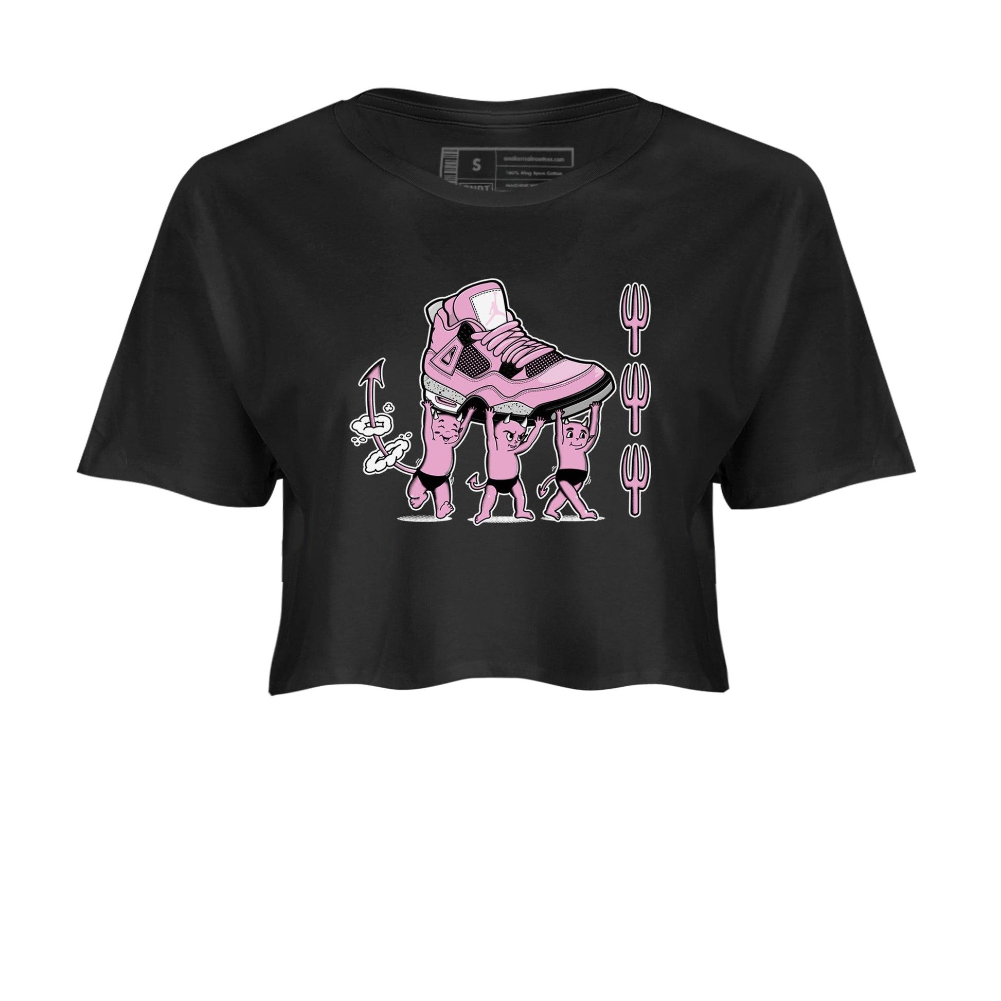 4s Retro Orchid shirts to match jordans Devil Babies sneaker match tees Air Jordan 4 WMNS Orchid match shoes to clothes SNRT Sneaker Tees unisex cotton Black 2 crop tee