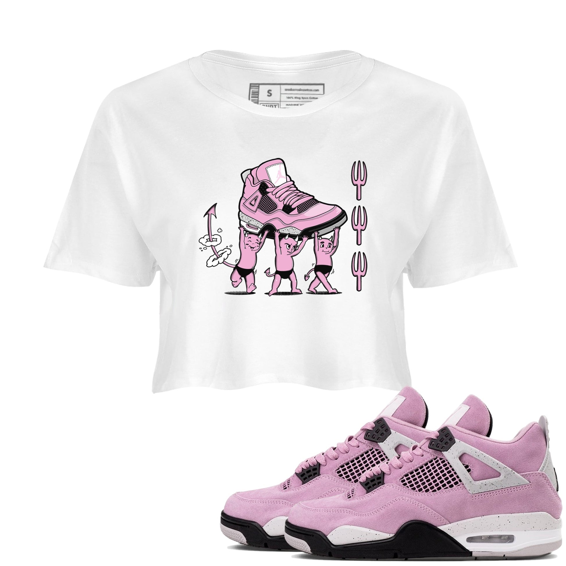 4s Retro Orchid shirts to match jordans Devil Babies sneaker match tees Air Jordan 4 WMNS Orchid match shoes to clothes SNRT Sneaker Tees unisex cotton White 1 crop tee