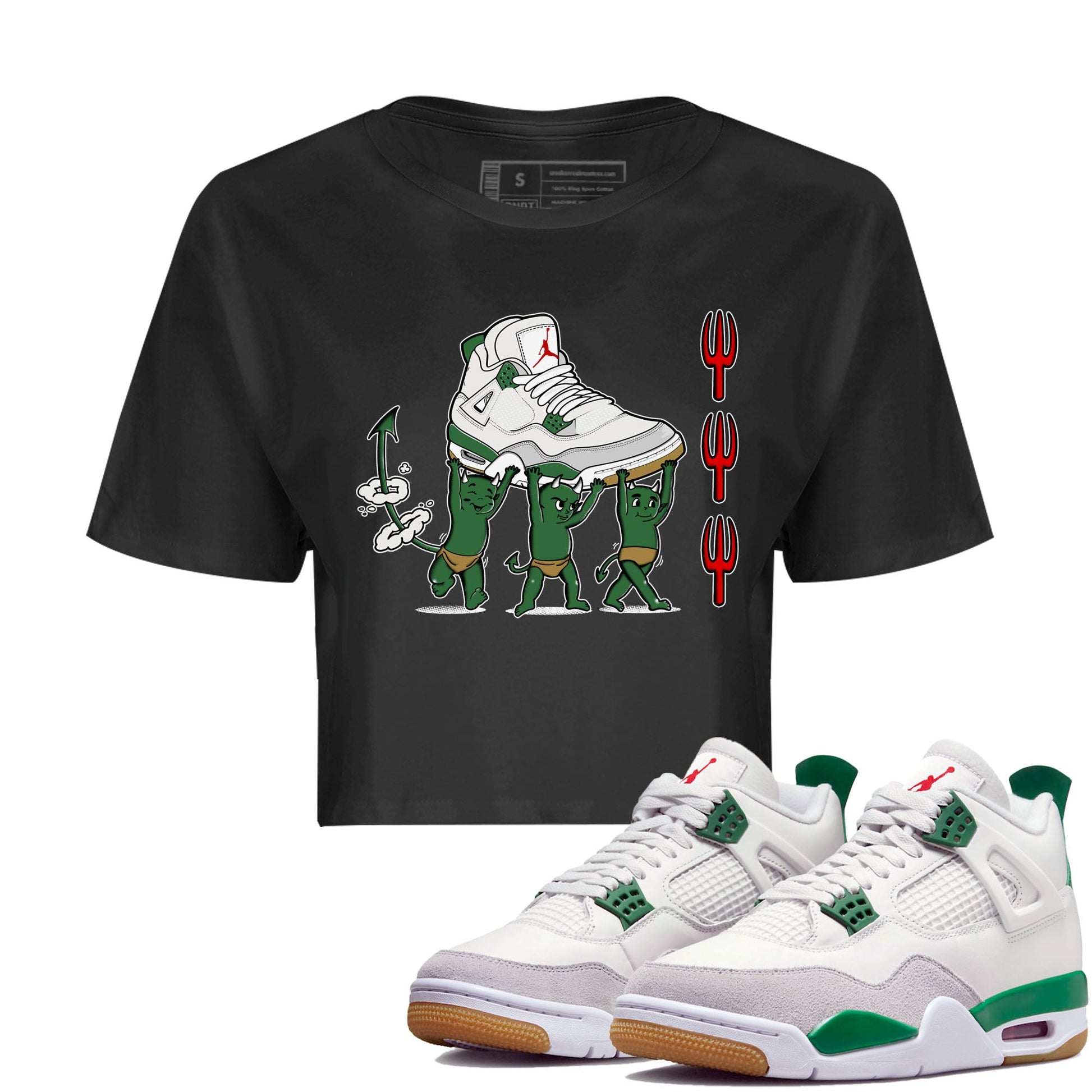 4s Pine Green shirts to match jordans Devil Babies sneaker match tees Air Jordan 4 Pine Green SNRT Sneaker Release Tees unisex cotton Black 1 Crop Shirts