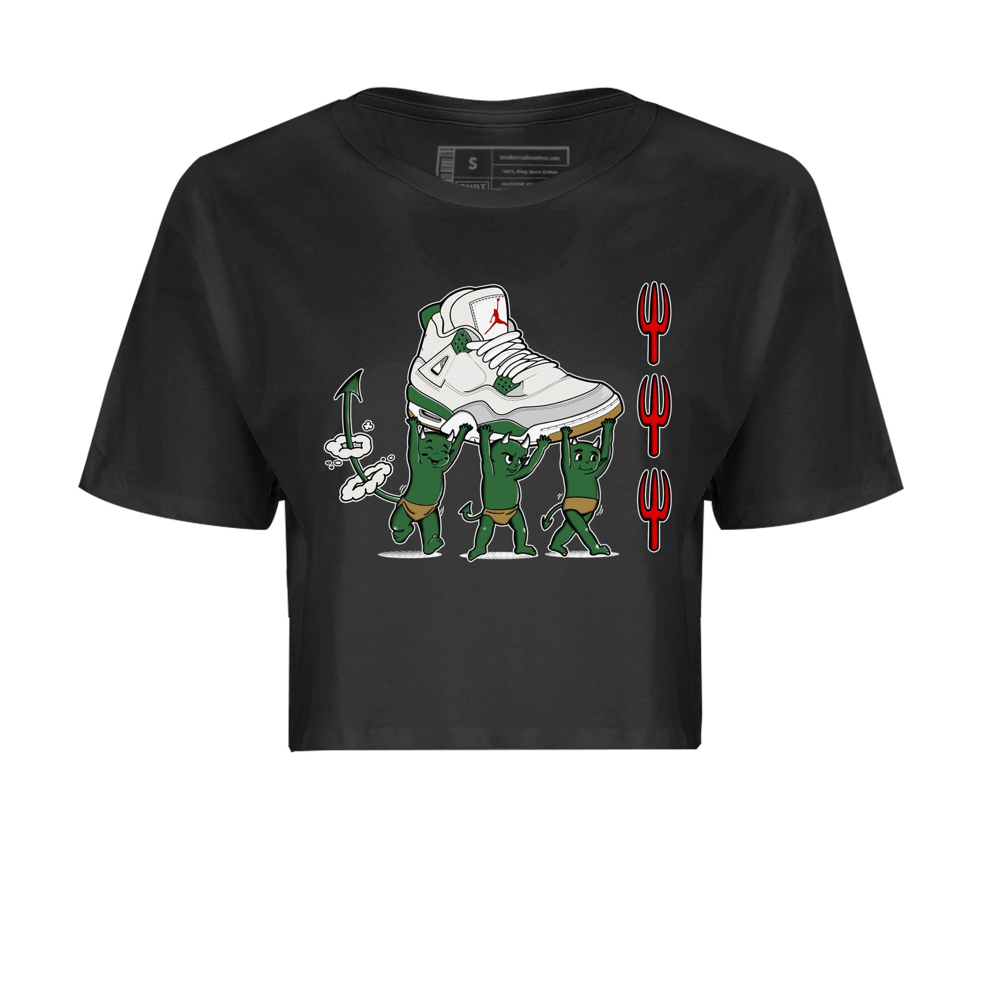 4s Pine Green shirts to match jordans Devil Babies sneaker match tees Air Jordan 4 Pine Green SNRT Sneaker Release Tees unisex cotton Black 2 Crop Shirts