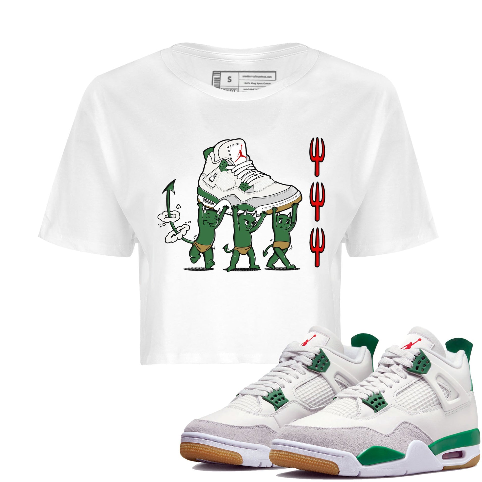 4s Pine Green shirts to match jordans Devil Babies sneaker match tees Air Jordan 4 Pine Green SNRT Sneaker Release Tees unisex cotton White 1 Crop Shirts