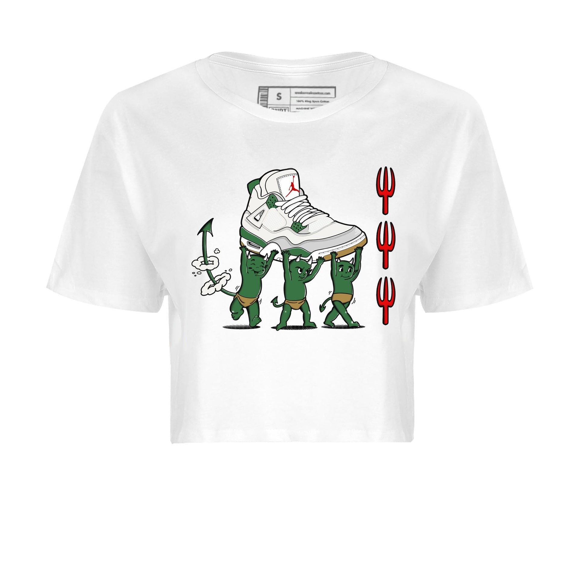 4s Pine Green shirts to match jordans Devil Babies sneaker match tees Air Jordan 4 Pine Green SNRT Sneaker Release Tees unisex cotton White 2 Crop Shirts