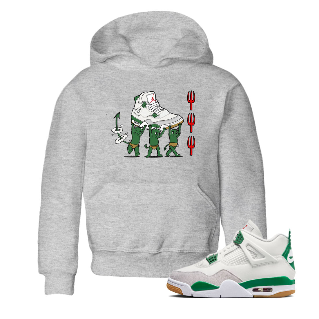 4s Pine Green shirts to match jordans Devil Babies sneaker match tees Air Jordan 4 Pine Green SNRT Sneaker Release Tees Youth Baby Heather Grey 1 crew neck shirts
