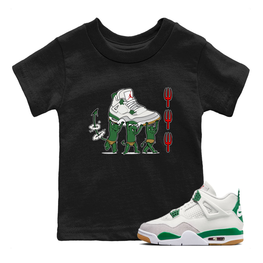 4s Pine Green shirts to match jordans Devil Babies sneaker match tees Air Jordan 4 Pine Green SNRT Sneaker Release Tees Youth Baby Black 1 crew neck shirts