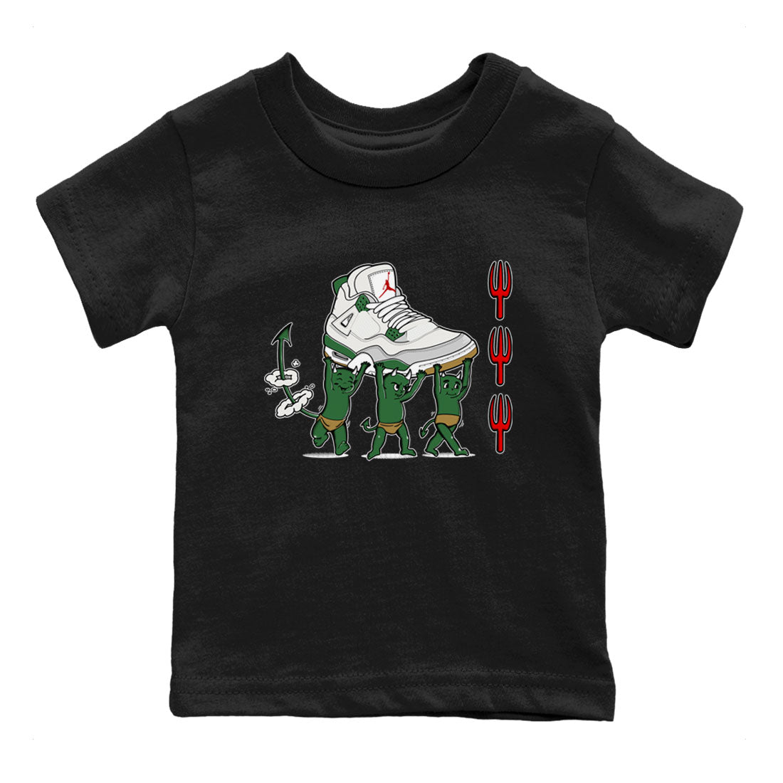 4s Pine Green shirts to match jordans Devil Babies sneaker match tees Air Jordan 4 Pine Green SNRT Sneaker Release Tees Youth Baby Black 2 crew neck shirts