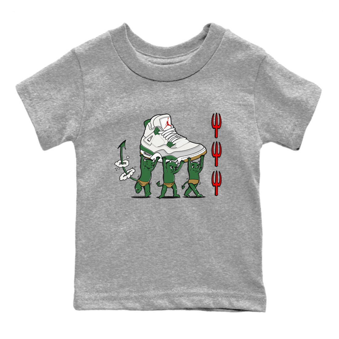 4s Pine Green shirts to match jordans Devil Babies sneaker match tees Air Jordan 4 Pine Green SNRT Sneaker Release Tees Youth Baby Heather Grey 2 crew neck shirts