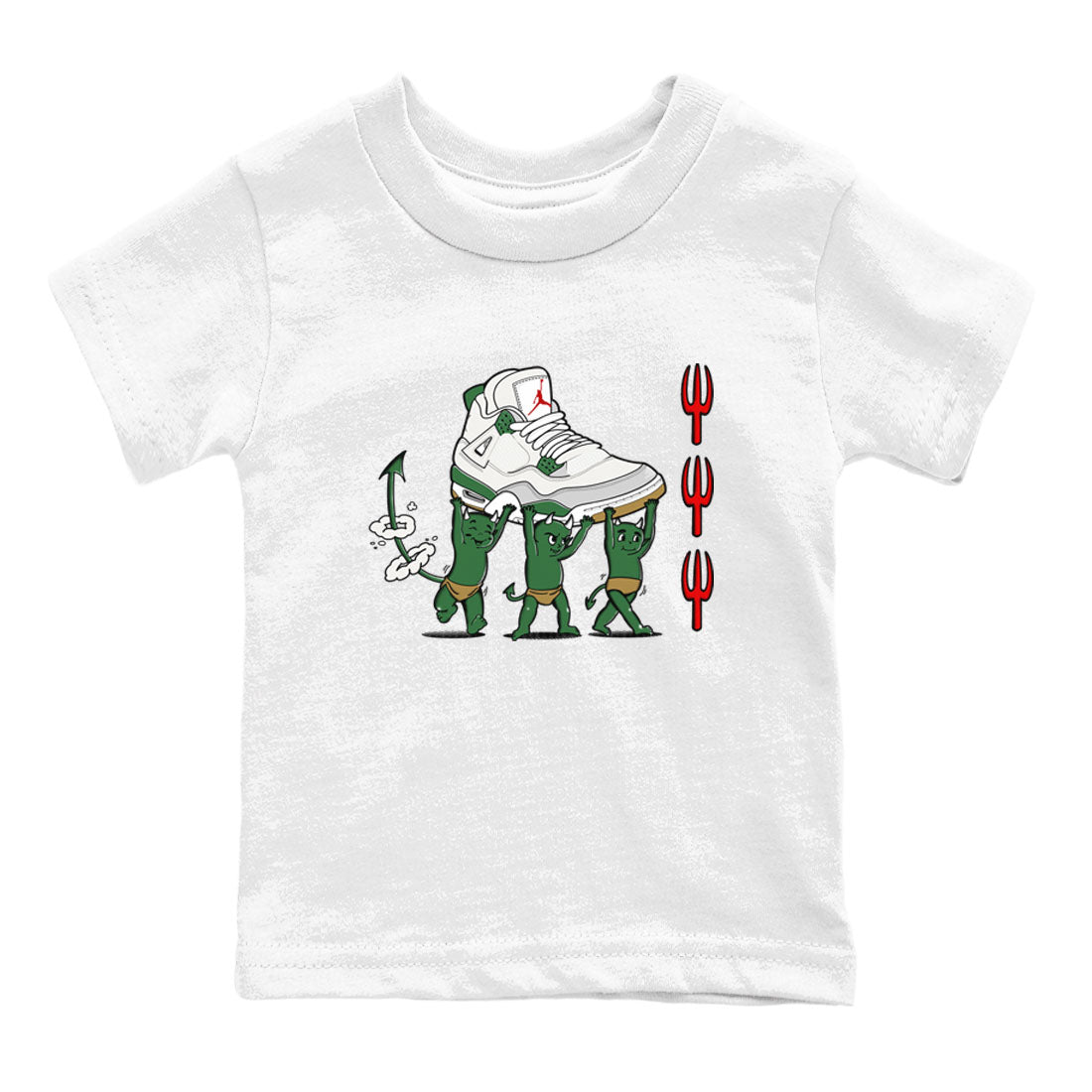 4s Pine Green shirts to match jordans Devil Babies sneaker match tees Air Jordan 4 Pine Green SNRT Sneaker Release Tees Youth Baby White 2 crew neck shirts