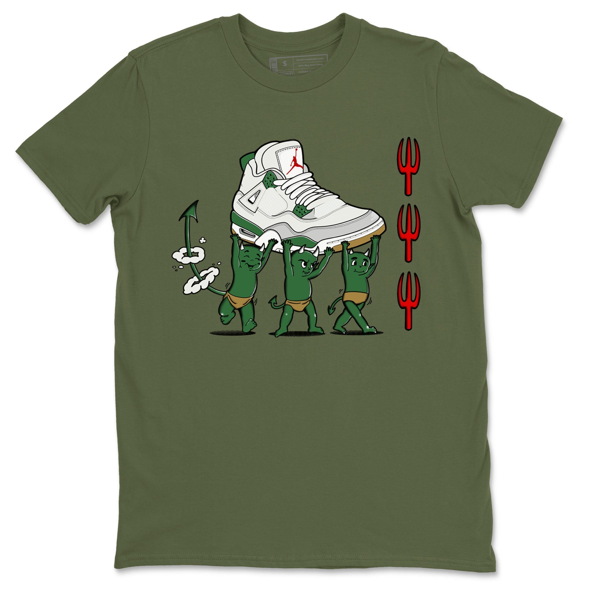 4s Pine Green shirts to match jordans Devil Babies sneaker match tees Air Jordan 4 Pine Green SNRT Sneaker Release Tees unisex cotton Military Green 2 crew neck shirts