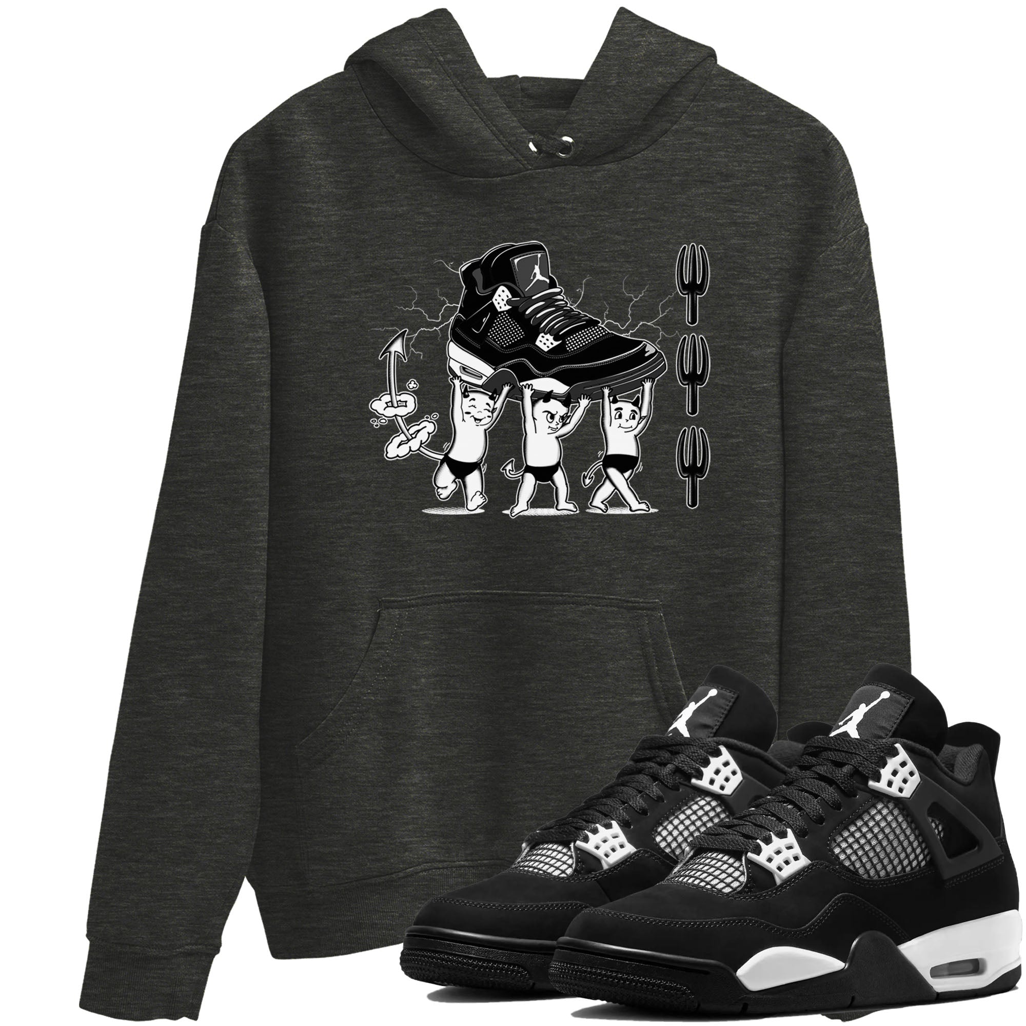 4s White Thunder shirts to match jordans Devil Babies sneaker match tees Air Jordan 4 Retro White Thunder SNRT Sneaker Release Tees unisex cotton Charcoal Heather 1 crew neck shirts