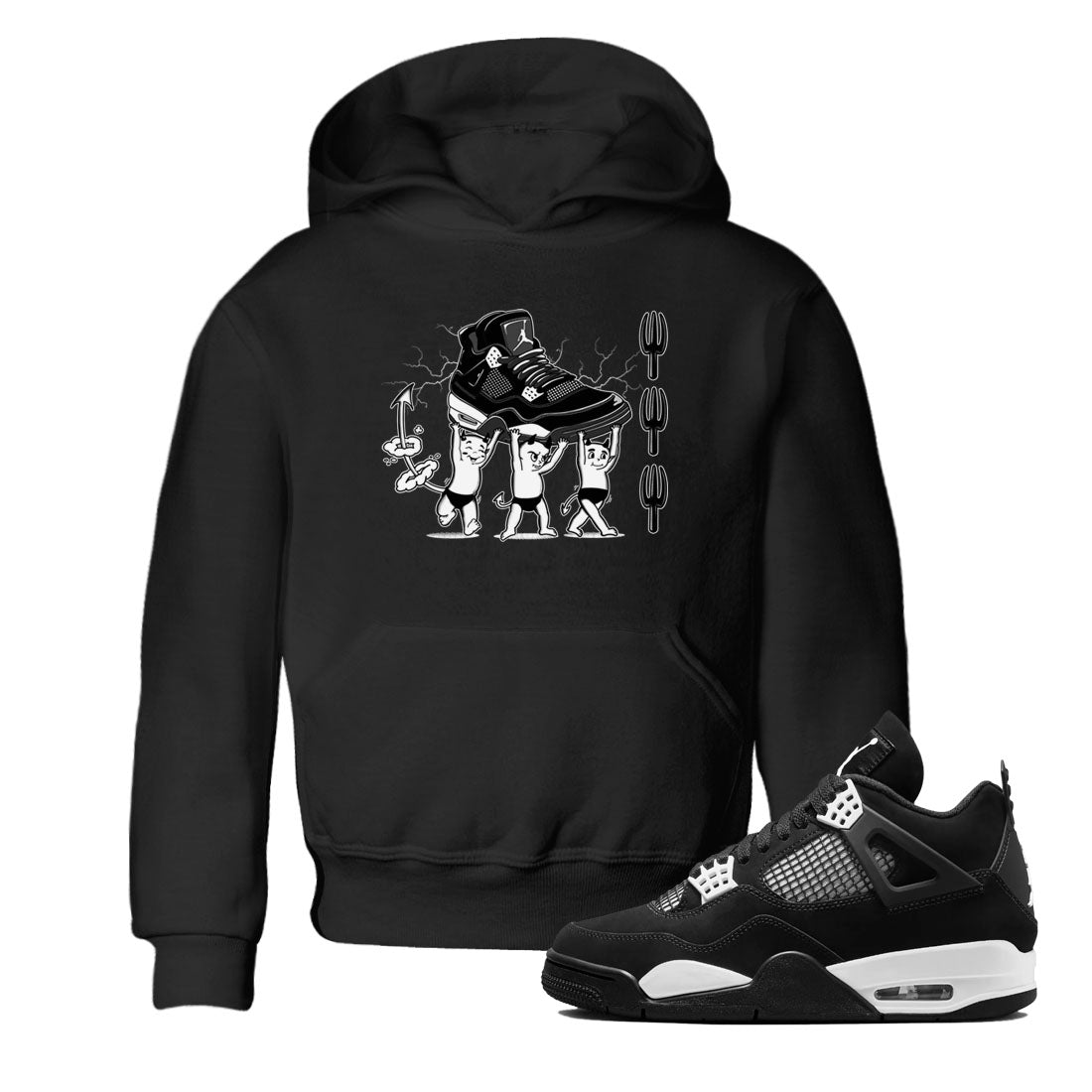 4s White Thunder shirts to match jordans Devil Babies sneaker match tees Air Jordan 4 Retro White Thunder SNRT Sneaker Release Tees Youth Baby Black 1 crew neck shirts