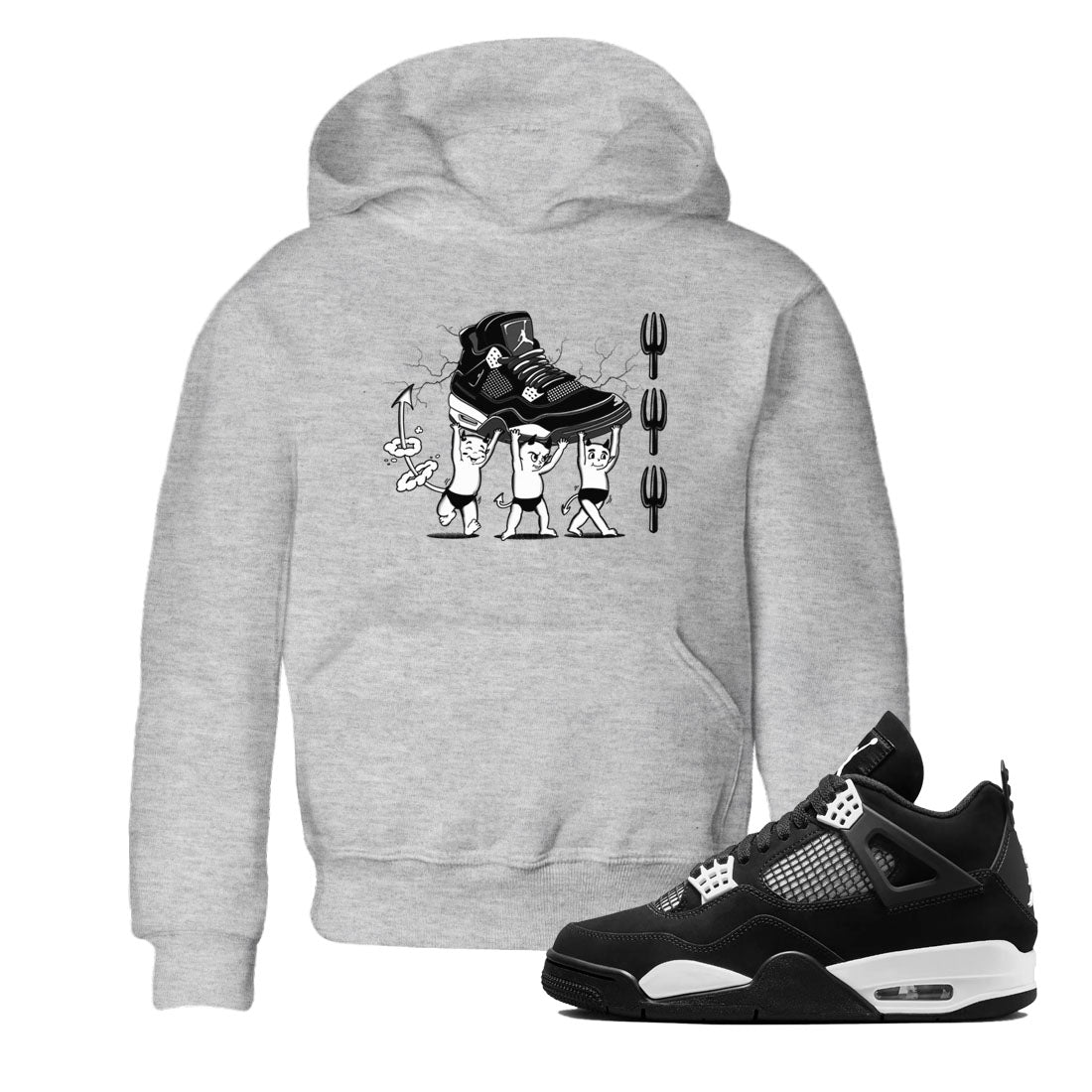 4s White Thunder shirts to match jordans Devil Babies sneaker match tees Air Jordan 4 Retro White Thunder SNRT Sneaker Release Tees Youth Baby Heather Grey 1 crew neck shirts