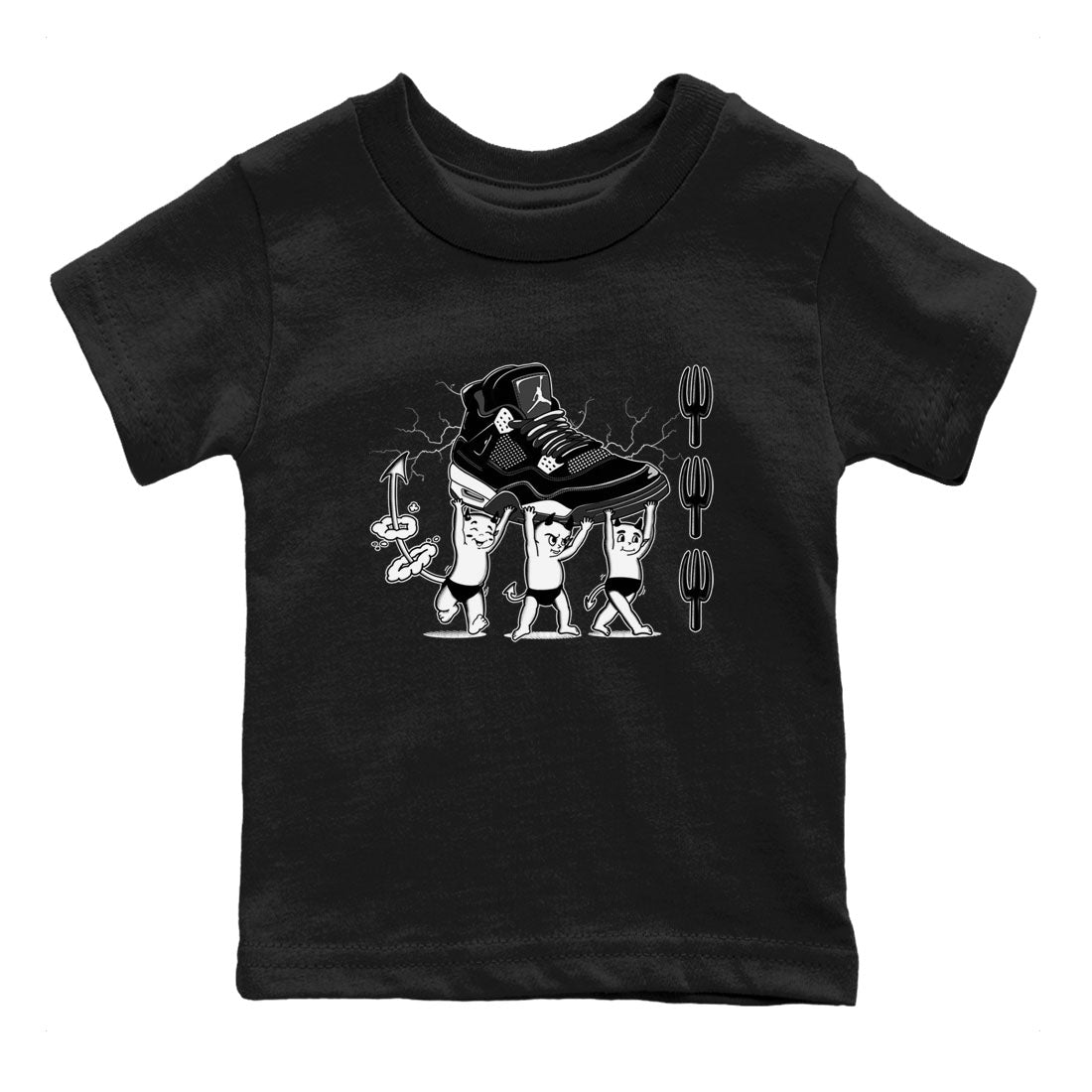 4s White Thunder shirts to match jordans Devil Babies sneaker match tees Air Jordan 4 Retro White Thunder SNRT Sneaker Release Tees Youth Baby Black 2 crew neck shirts