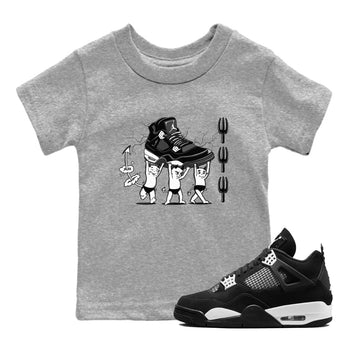 4s White Thunder shirts to match jordans Devil Babies sneaker match tees Air Jordan 4 Retro White Thunder SNRT Sneaker Release Tees Youth Baby Heather Grey 1 crew neck shirts