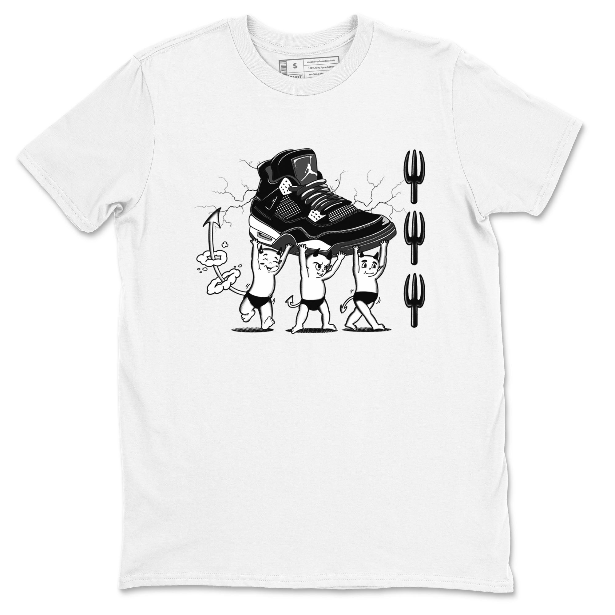 4s White Thunder shirts to match jordans Devil Babies sneaker match tees Air Jordan 4 Retro White Thunder SNRT Sneaker Release Tees unisex cotton White 2 crew neck shirts