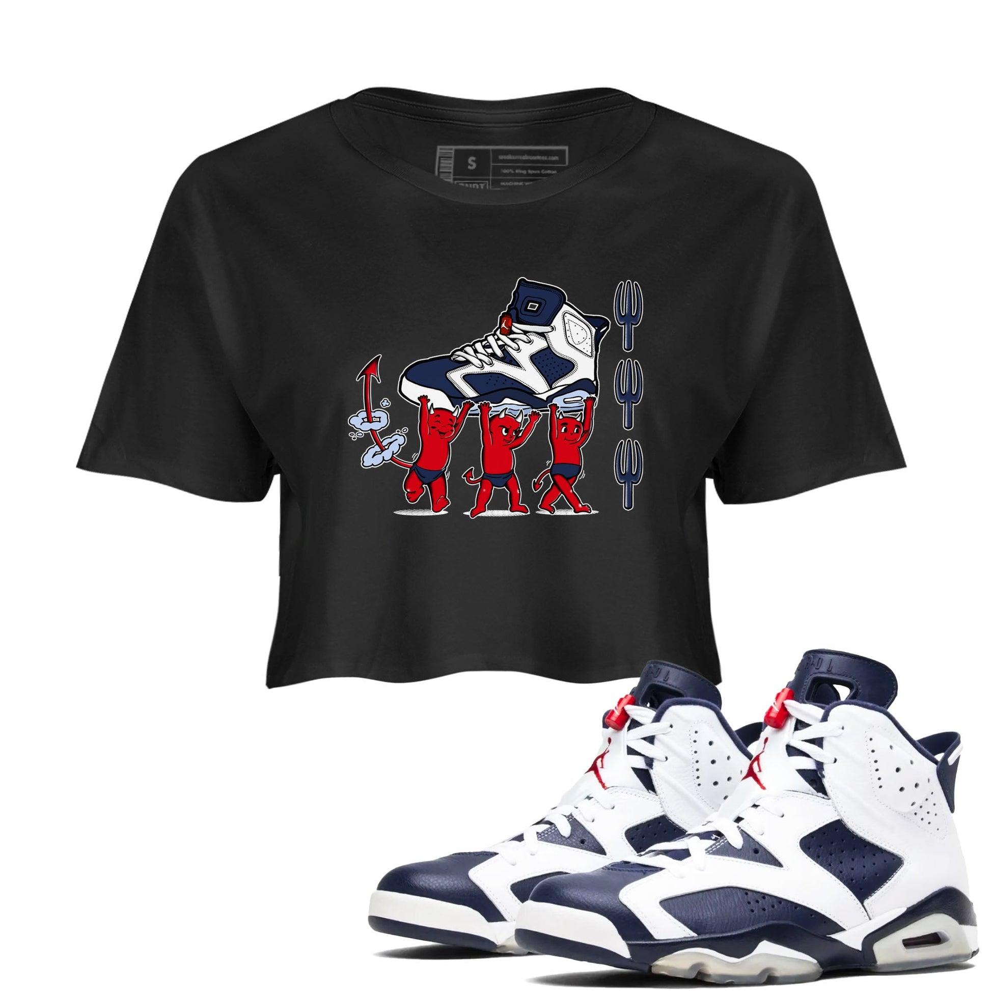 6s White And Midnight Navy shirts to match jordans Devil Babies sneaker match tees Air Jordan 6 White And Midnight Navy SNRT Sneaker Release Tees unisex cotton Black 1 Crop Shirts
