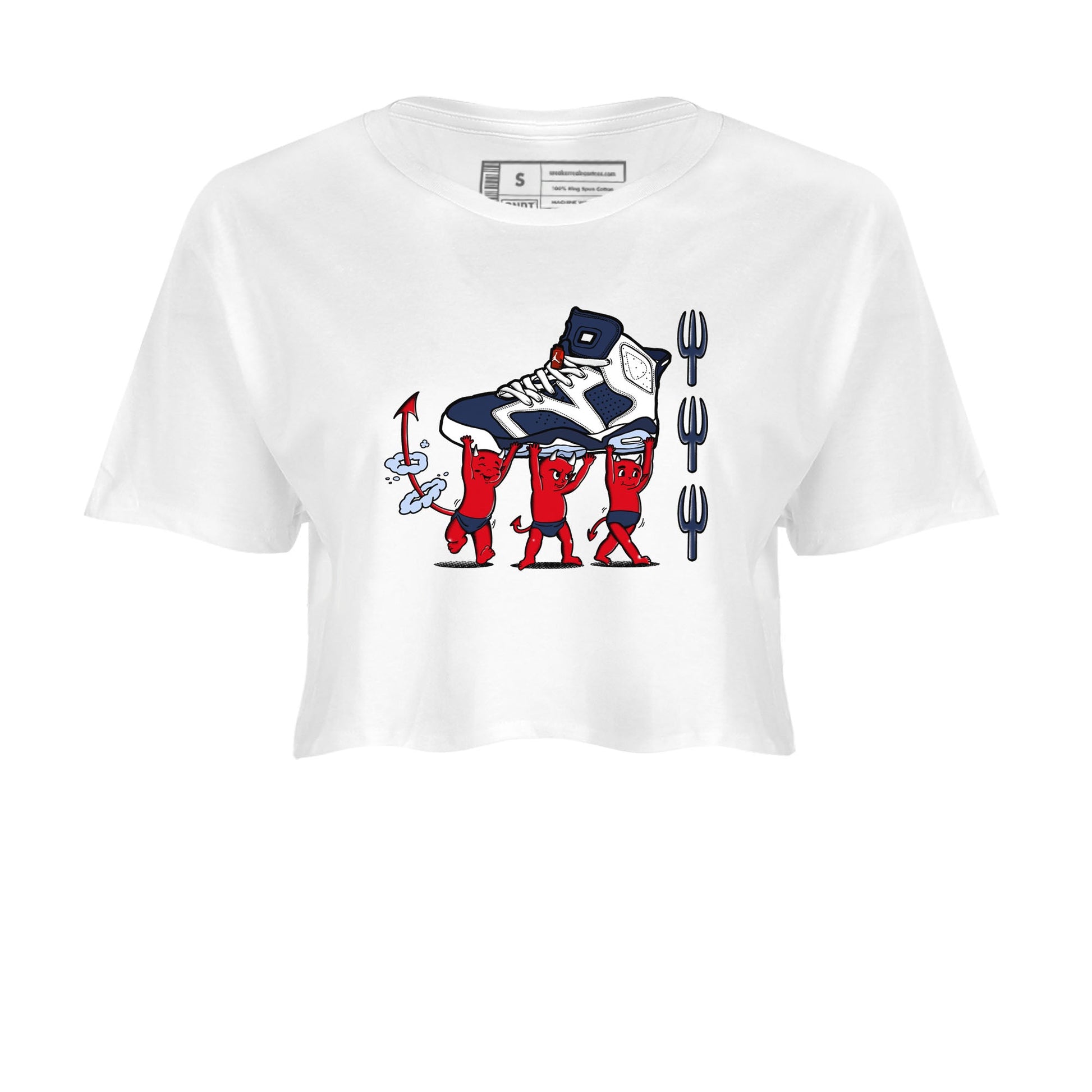 6s White And Midnight Navy shirts to match jordans Devil Babies sneaker match tees Air Jordan 6 White And Midnight Navy SNRT Sneaker Release Tees unisex cotton White 2 Crop Shirts