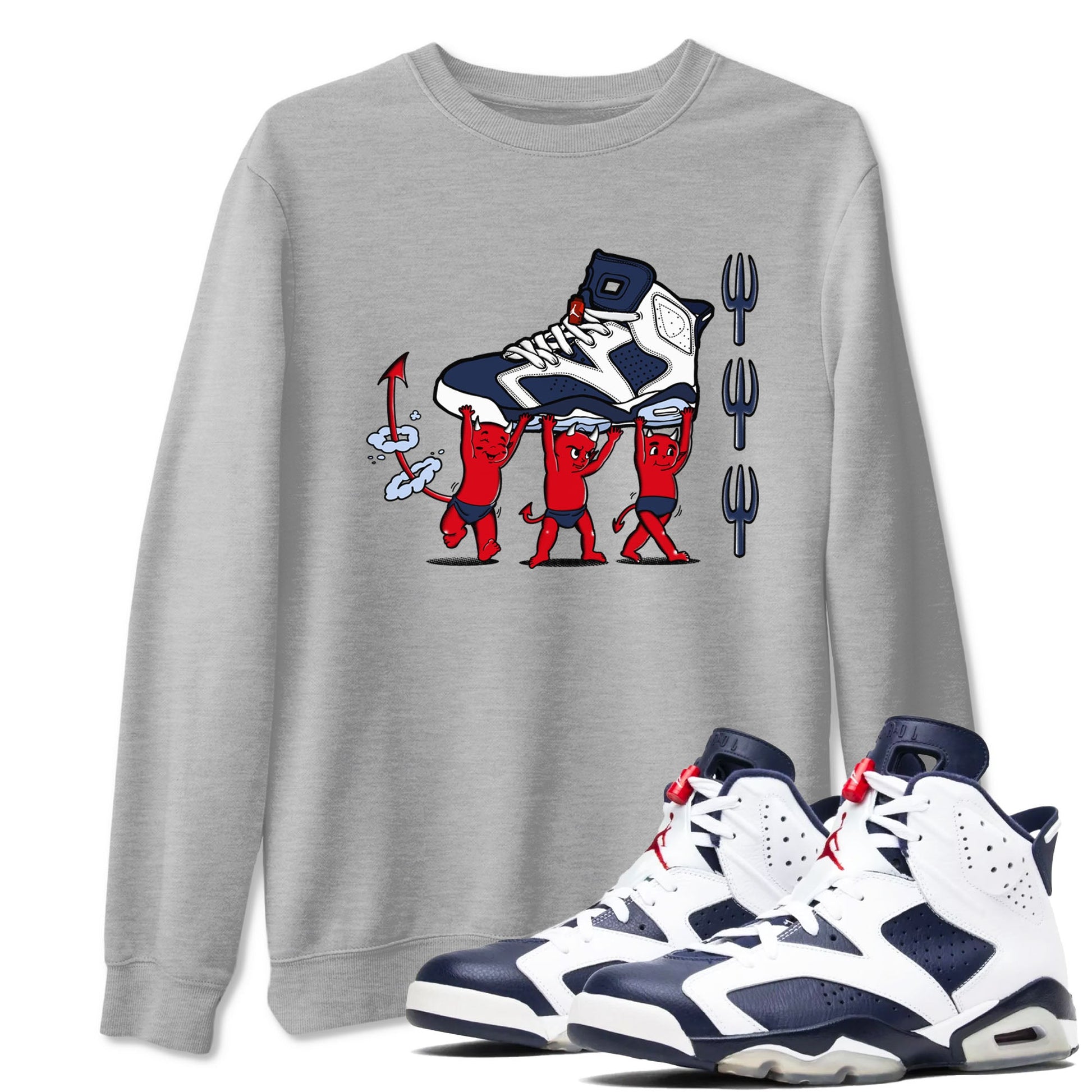 6s White And Midnight Navy shirts to match jordans Devil Babies sneaker match tees Air Jordan 6 White And Midnight Navy SNRT Sneaker Release Tees unisex cotton Heather Grey 1 crew neck shirts