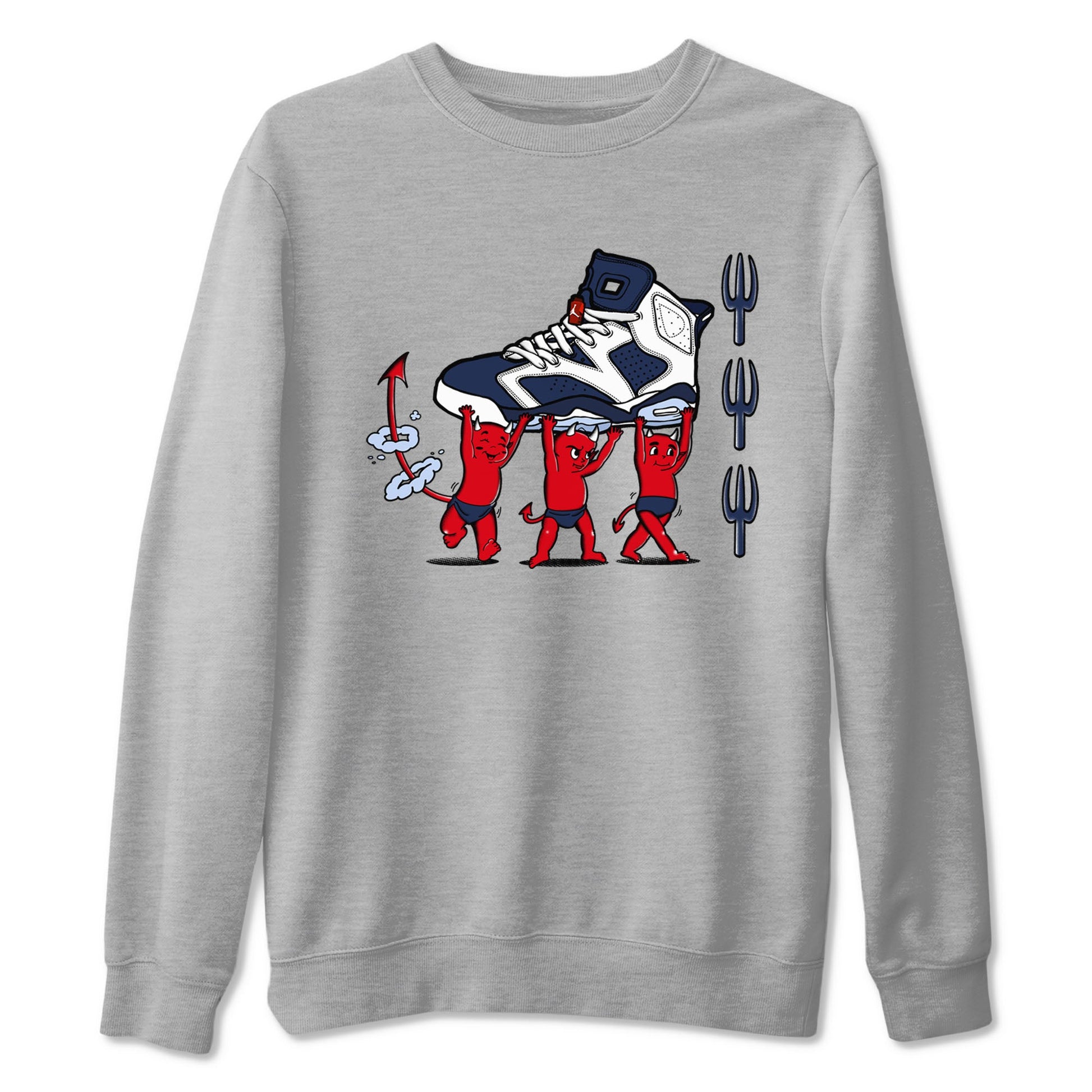 6s White And Midnight Navy shirts to match jordans Devil Babies sneaker match tees Air Jordan 6 White And Midnight Navy SNRT Sneaker Release Tees unisex cotton Heather Grey 2 crew neck shirts