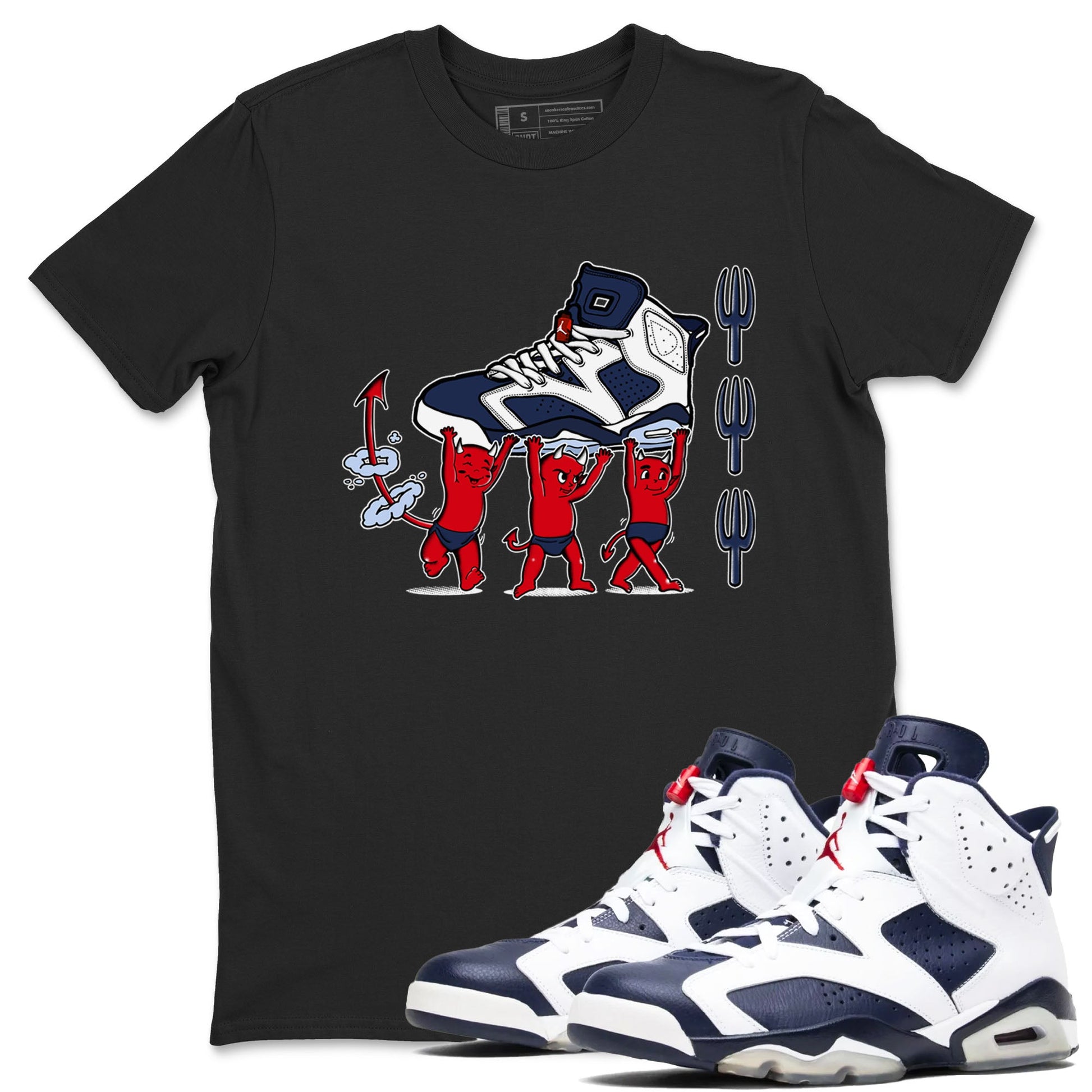 6s White And Midnight Navy shirts to match jordans Devil Babies sneaker match tees Air Jordan 6 White And Midnight Navy SNRT Sneaker Release Tees unisex cotton Black 1 crew neck shirts