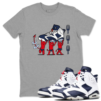 6s White And Midnight Navy shirts to match jordans Devil Babies sneaker match tees Air Jordan 6 White And Midnight Navy SNRT Sneaker Release Tees unisex cotton Heather Grey 1 crew neck shirts